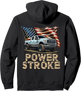 Power Stroke Diesel Truck Graphic for Men Patriotic USA Flag Pullover Hoodie