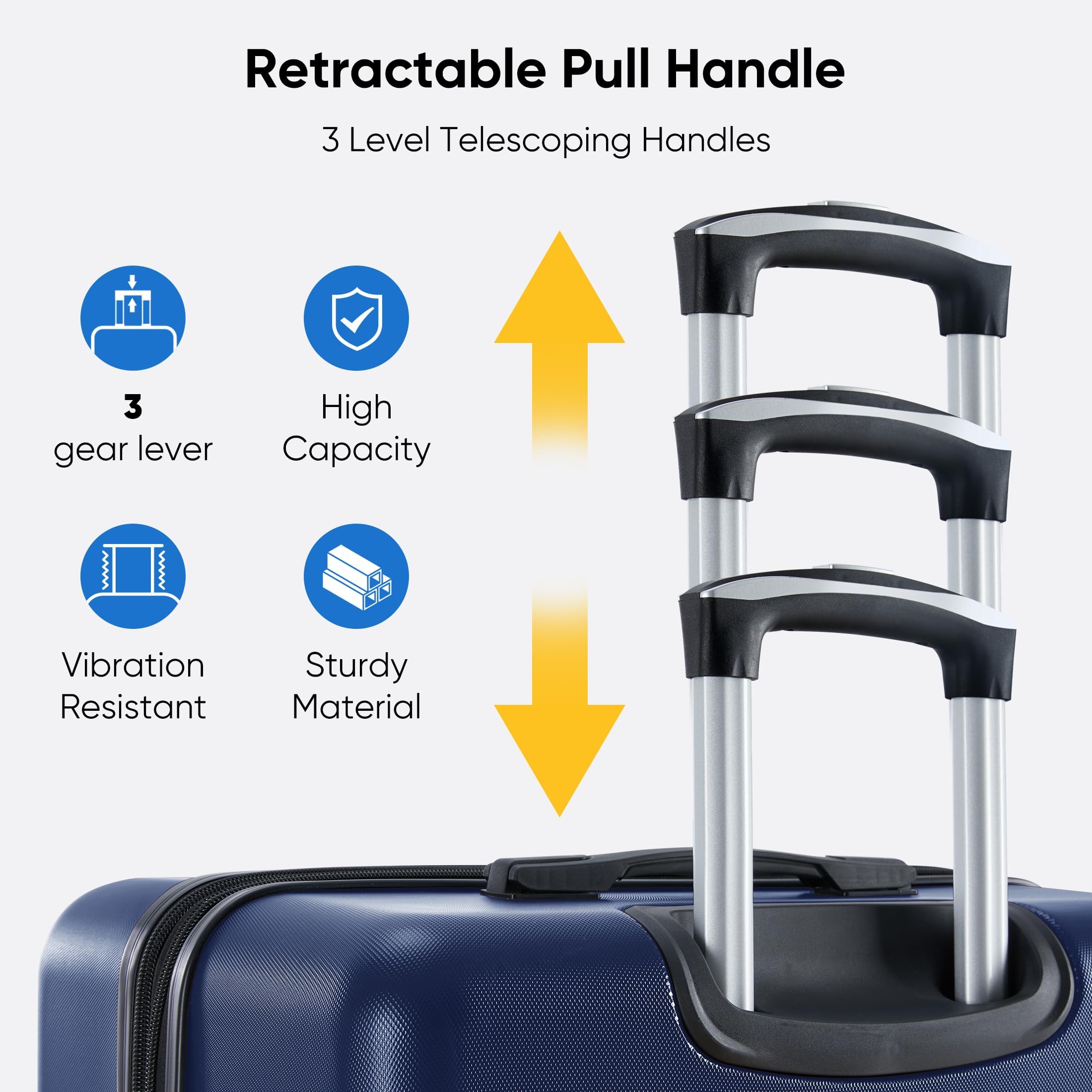 OLIXIS 25 Inch Luggage, Hardside Suitcase with Spinner Wheels, Lightweight ABS Hard Shell Checked Luggage, TSA Approved Lock, Expandable Medium Suitcase for Travel & Business–Blue view 3