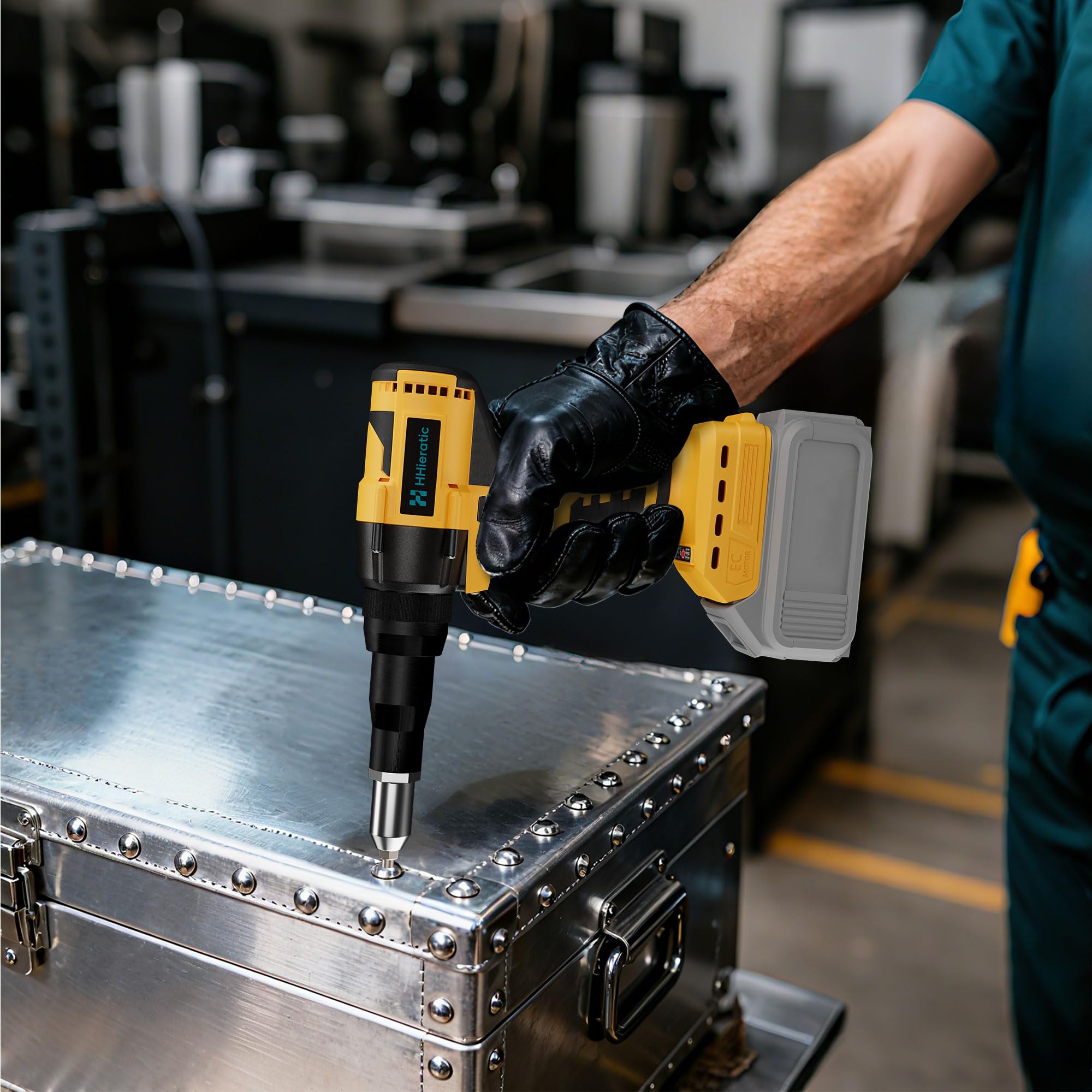 Kit di strumenti per dadi rivetti senza fili compatibile con batteria Dewalt da 20 V (solo strumento), pistola per rivetti senza spazzole senza fili con 3 dimensioni (1/8", 5/32", 3/16") Rivetti e