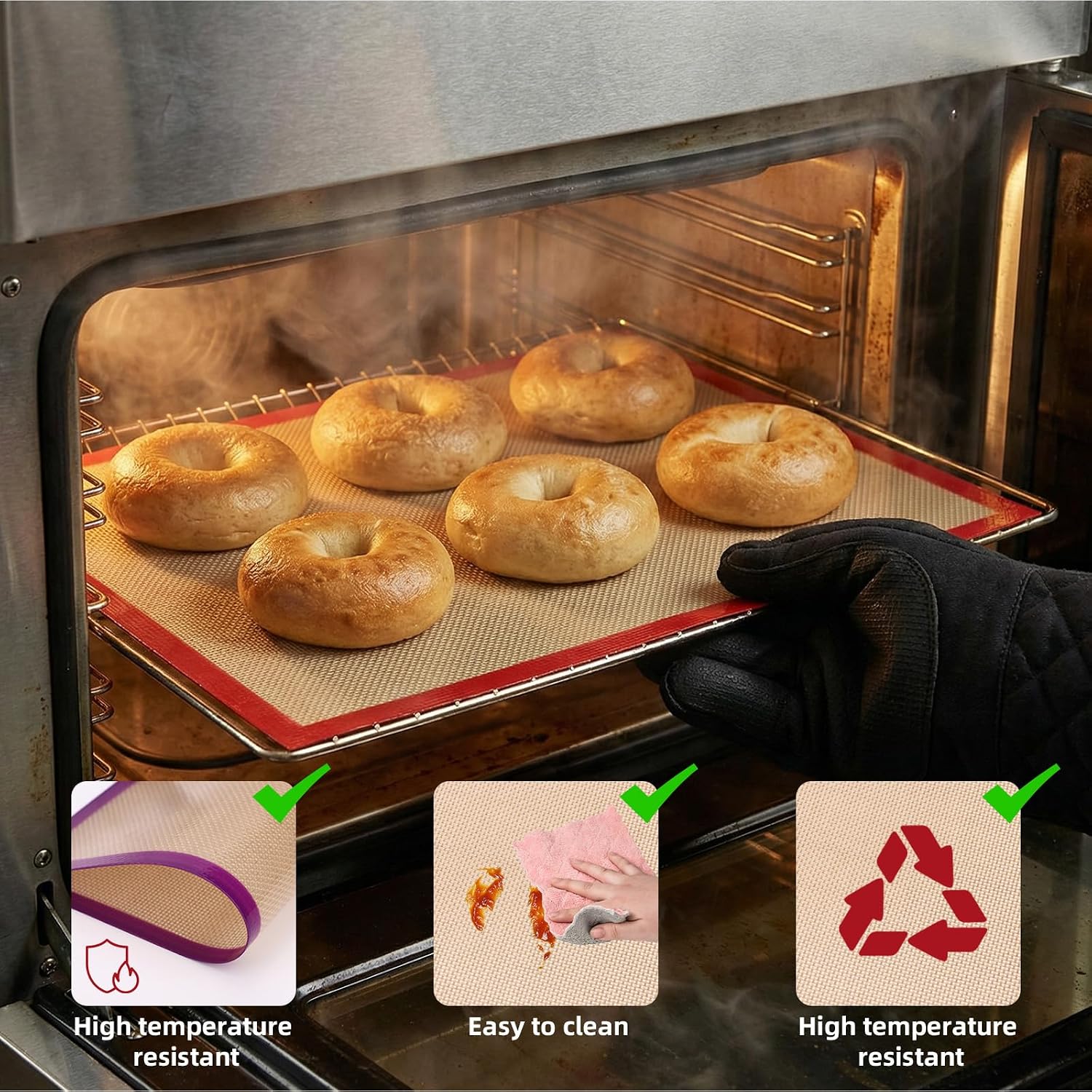 4pcs Reusable Silicone Liner for Baking Mat Sheet Cuisinart TOA-60/TOA-65/TOA-70, 26x29cm/10.2x11.4in Rectangle Air Fryer Macaron Cookie Kitchen Accessories Kit for Convection Toaster Oven