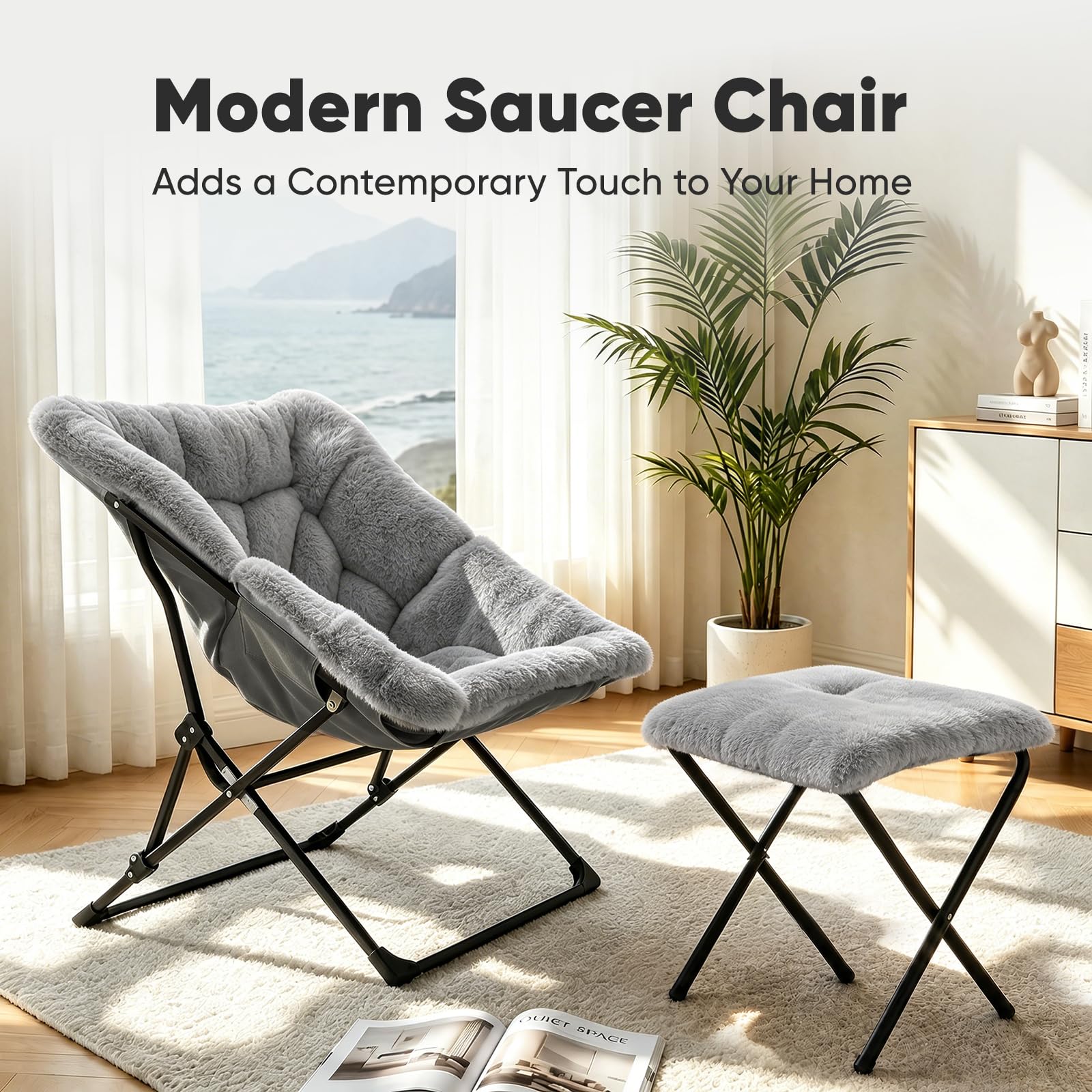 Sillón con reposapiés, cómodo sillón de Lectura, sillón ergonómico para Sala de Estar, Dormitorio, Oficina, Zona de Piscina o jardín; Capacidad de Carga máxima: 150 kg(Gris)