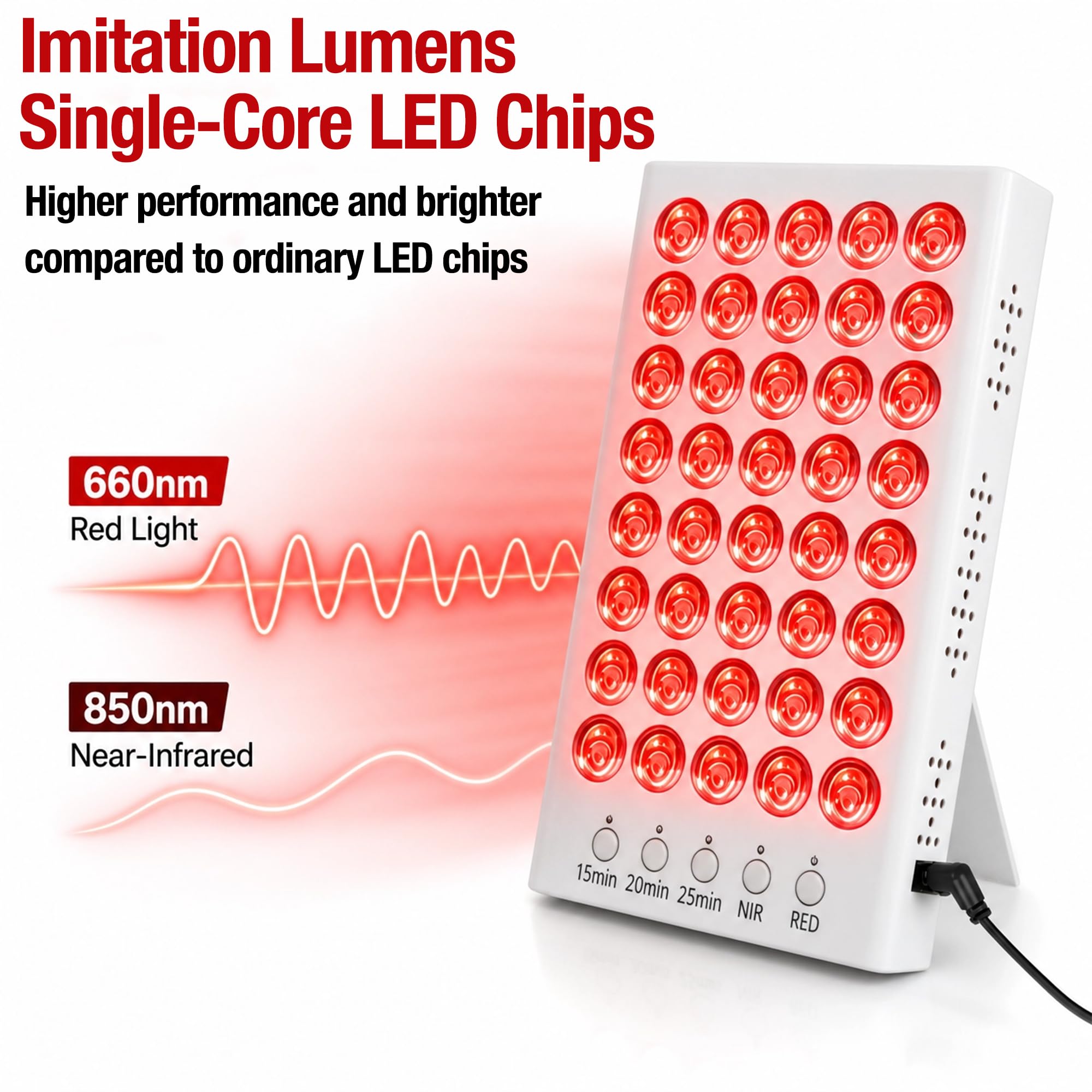 Panel terapia luz roja 660nm850nm infrarrojo soporte regulable temporizador | 40 LED doble longitud de onda,temporizador 3 modos,portable,cuidado piel alivio dolor muscular,gafas y adaptador incluidos