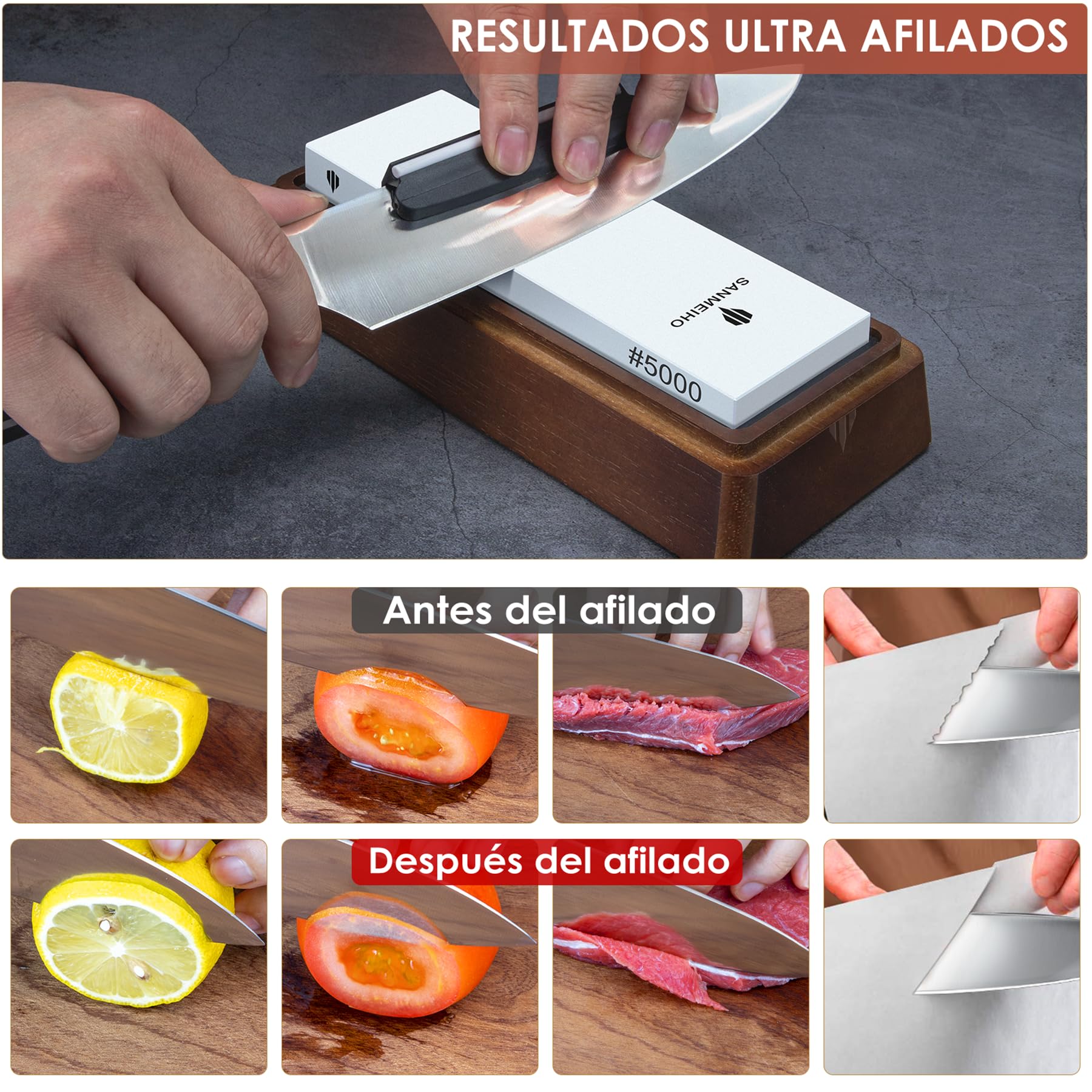 SANMEIHO Piedra de Afilar con Caja de Almacenamiento, Piedra Afilar Cuchillos Grano 1000/5000, Kit Afilador con Base Antideslizante, Guía de Ángulo y Piedra Niveladora para Cuchillos y Herramientas