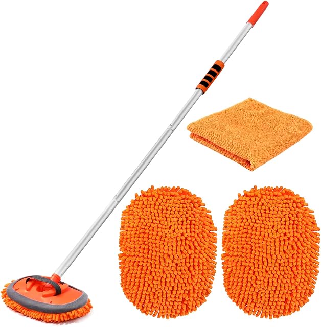 CityMoka Car Wash Brush Car Cleaning Kit 62'' 160cm Car Wash Mop with Long Handle Suitable for Washing Cars Truck, SUV, RV, Trailer and Household Cleaning, 3 in 1 Chenille Microfiber Duster