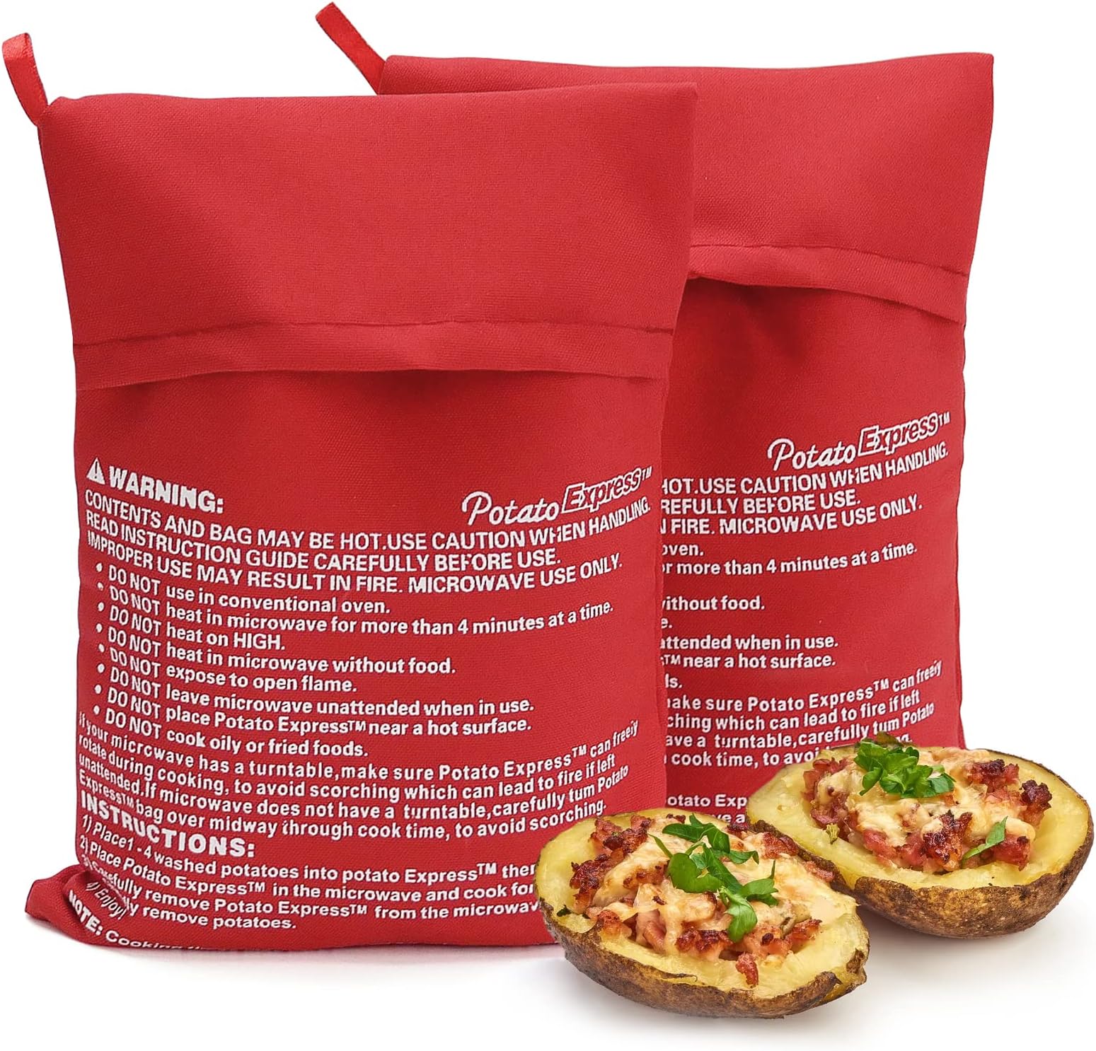 MIWOGA Microwave Potato Bag, 2 Pack of Reusable Baked Potato Microwave Baking Bag, Red
