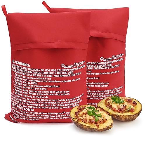 Miniatura 1 de MIWOGA Bolsa de papas para microondas, paquete de 2 bolsas reutilizables para hornear en microondas, color rojo