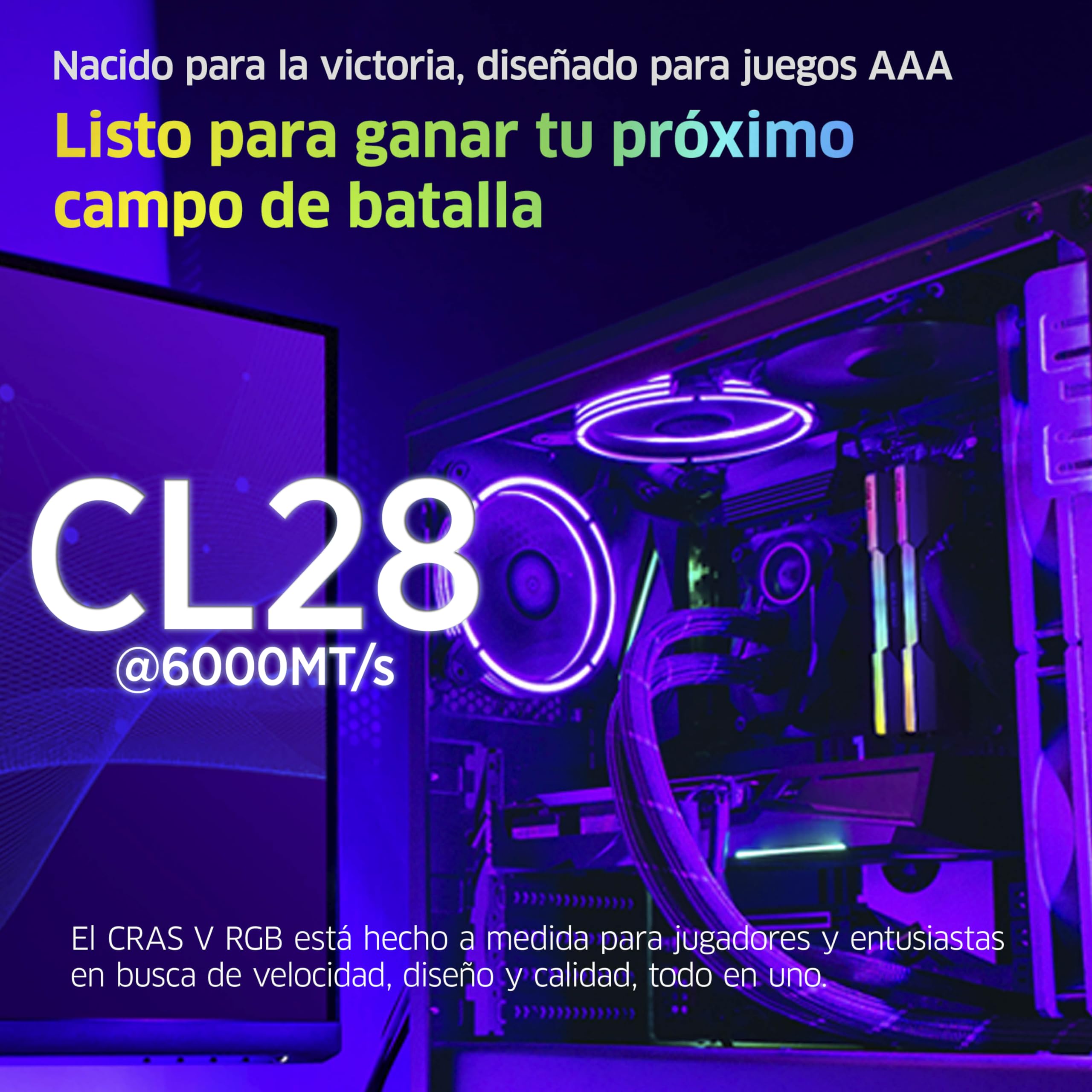 KLEVV CRAS V DDR5 RGB 32GB (2X 16GB) 6000MH/z CL28 Memoria RAM Gaming Kit XMP 3.0 Alto Rendimiento Overclocking 28-36-36-76 – Juega más rápido con un CL28 ultrabajo