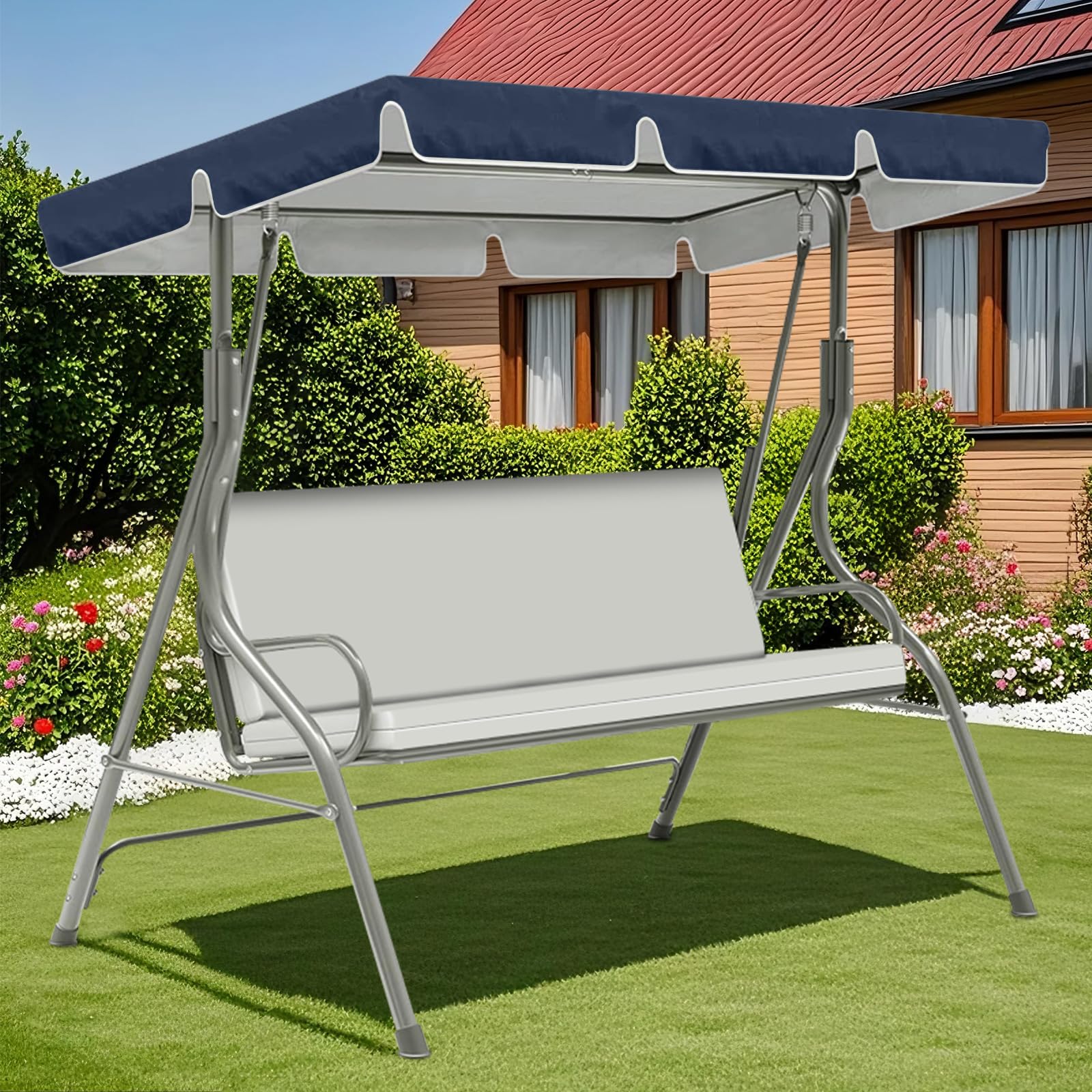 ZYBSLCSY Swing Chair Canopy Replacement and Garden Swing Seat Cover Fit for 2 3 Seater, Waterproof Hammock Canopy Top Cover Windproof Anti-Uv Heavy Duty Rip Proof (Dark Blue,D) — image 1