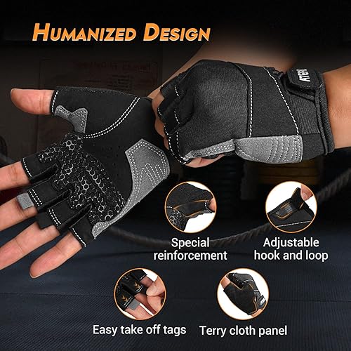 Miniatura 5 de ATERCEL Guantes de entrenamiento para mujeres y hombres, guantes de gimnasio con protección perfecta de palma con silicona antideslizante, guantes