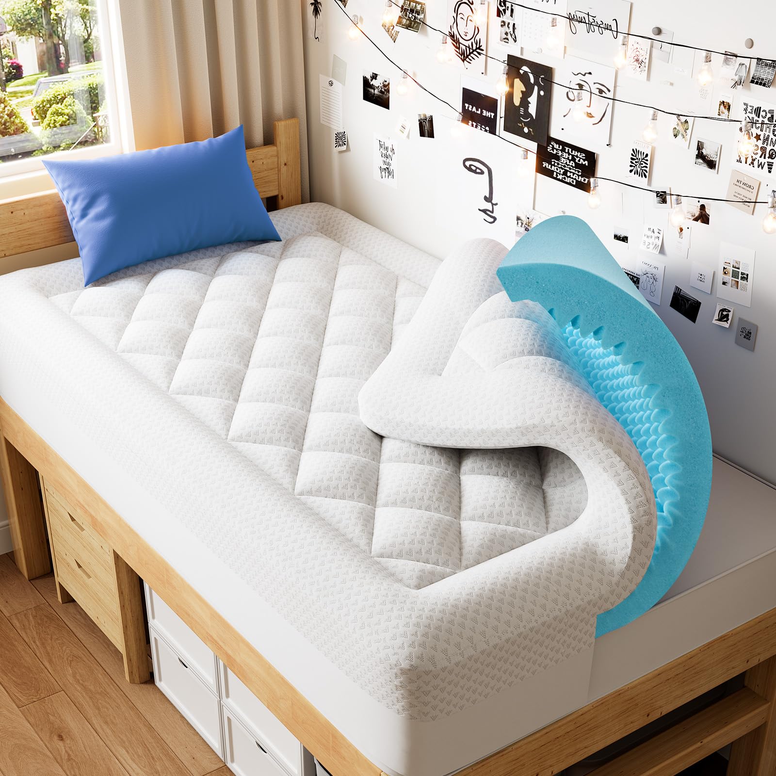 PERLECARE 4 Inch Twin XL Mattress Topper Dual Layer
