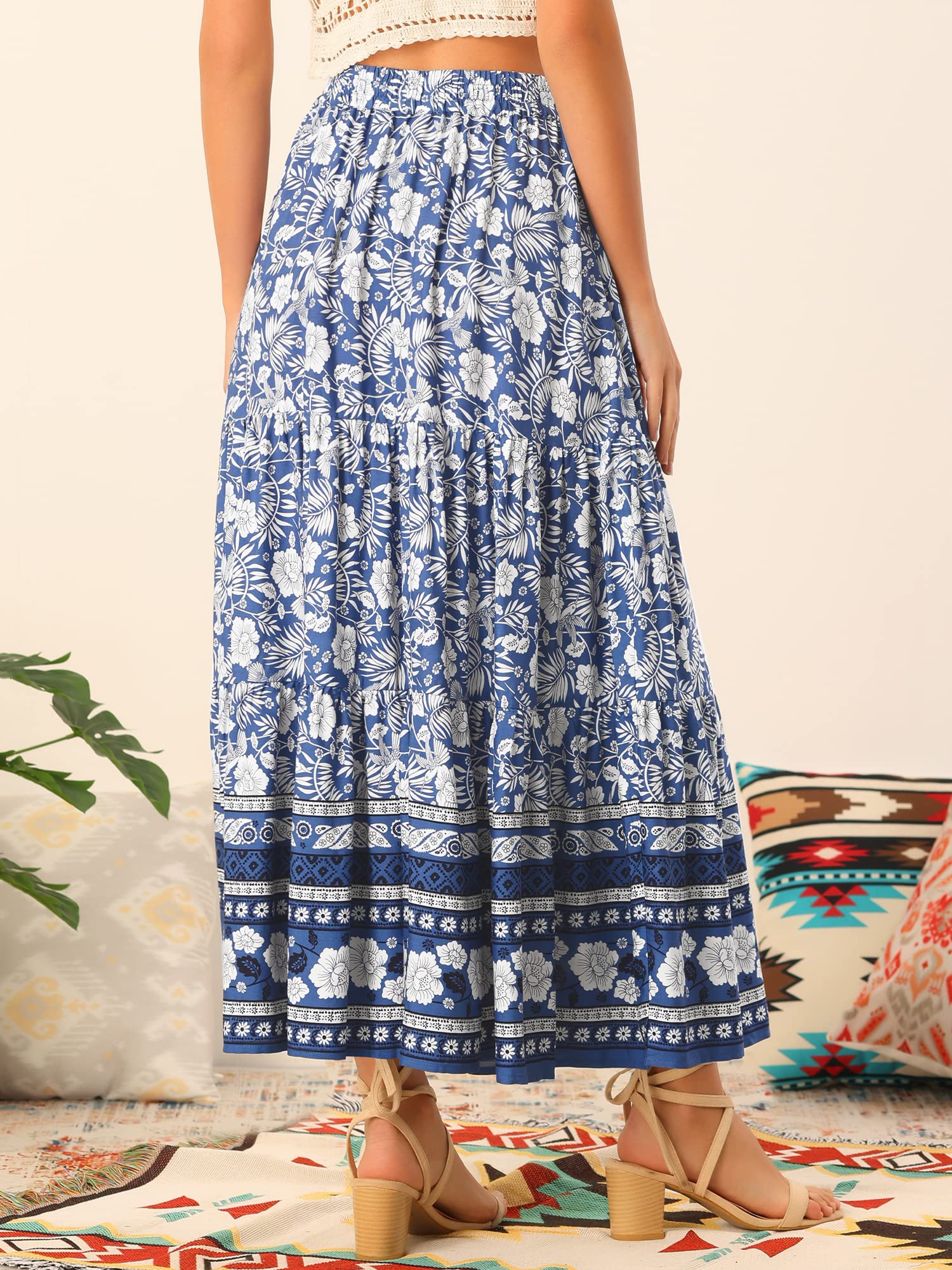 Allegra K Gonna floreale per donne Boho nappe elastico in vita casual maxi gonne