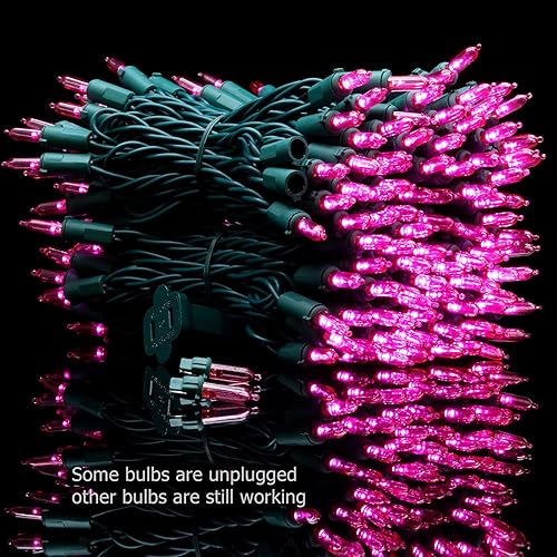 Miniatura 4 de YULETIME Juego de 200 luces LED de Navidad rosas con cable verde, 66 pies, 200 unidades, certificación UL, grado comercial, juego de tiras de luces