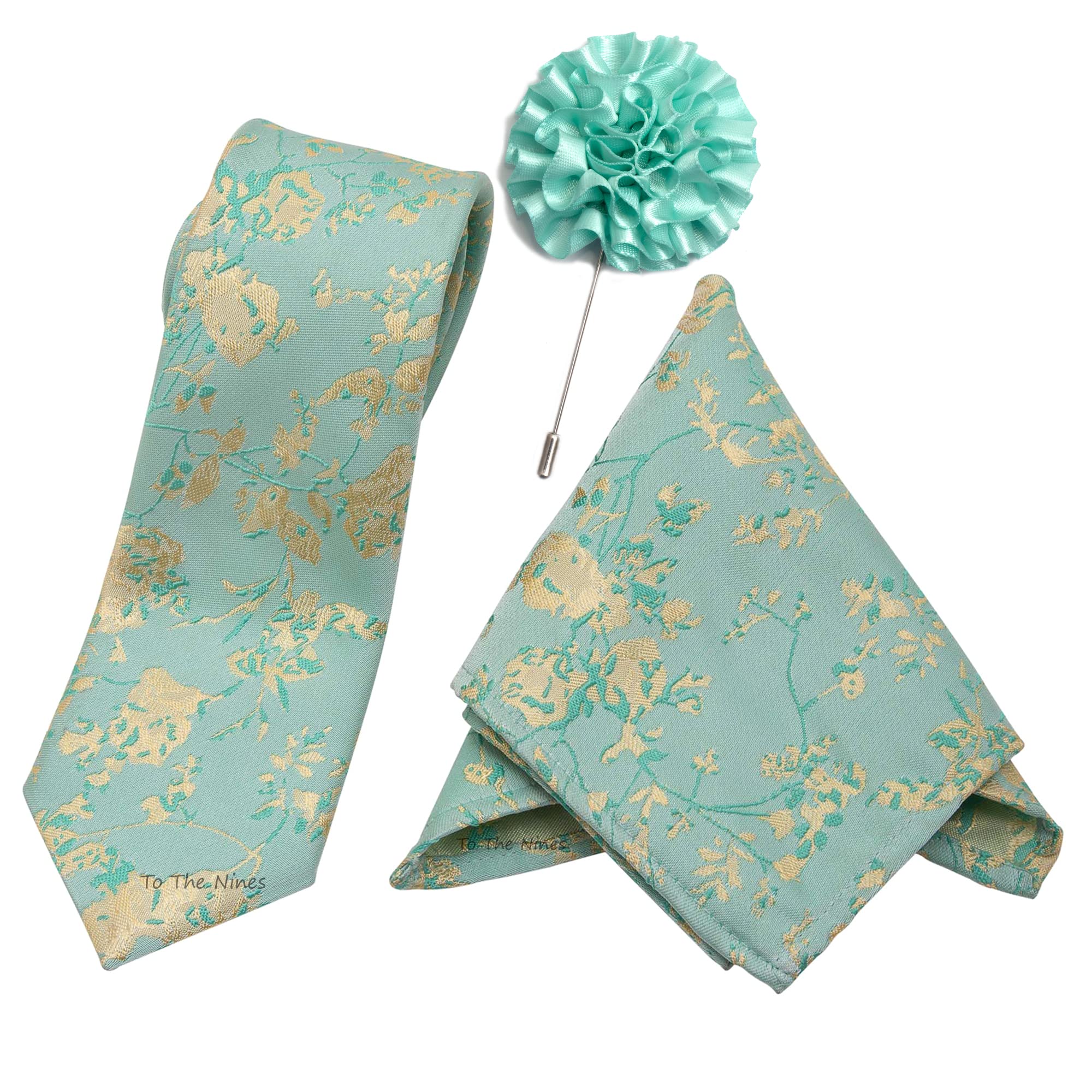 vibhavari Men's Micro Polyester Paisley Necktie Set with Pocket Square and Lapel Pin (Green, Free Size)-picture-13
