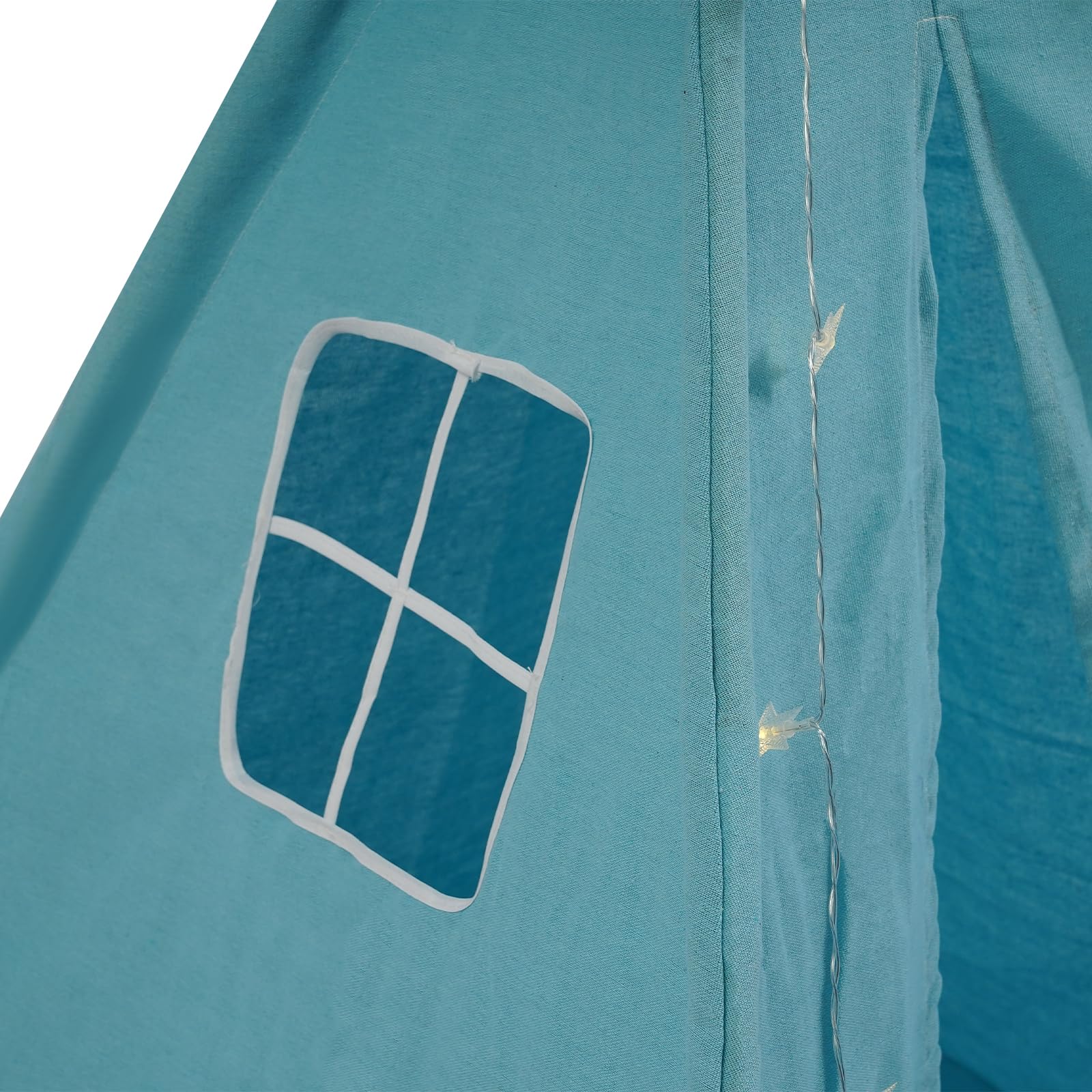 Tenda per Bambini 120x120x140cm con Luce, Tipi per Ragazzo 1,6m in Cotone Lino per Camera, Giardino, Spiaggia, Casetta da Gioco per Interno ed Esterno con Tappeto, Ghirlanda 3m