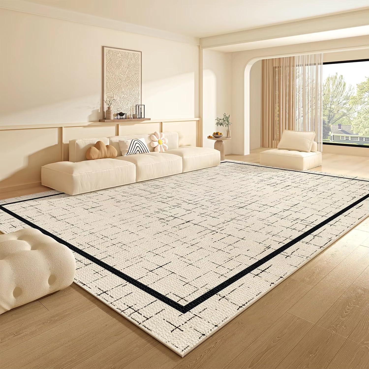 Dywan w stylu kremowym do salonu, sypialni, dywaniki podłogowe, duża mata pętelkowa, krótka, pluszowa, miękka, dekoracja domu (240 x 360 cm/SY4439-QT)