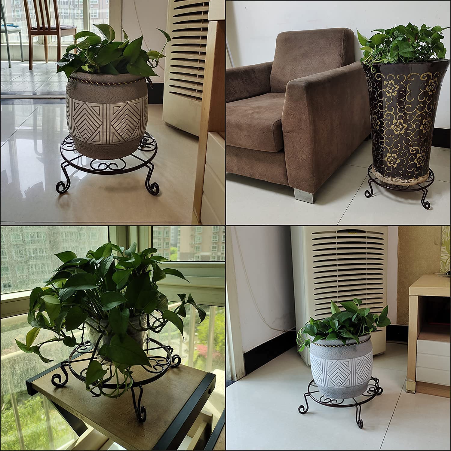AAFIYA HANDICRAFTS® Rust-Free Metal Plant Stand Gamla Stand Flower Pot Holder for Indoor & Outdoor Use Pack of 4 (White) 1
