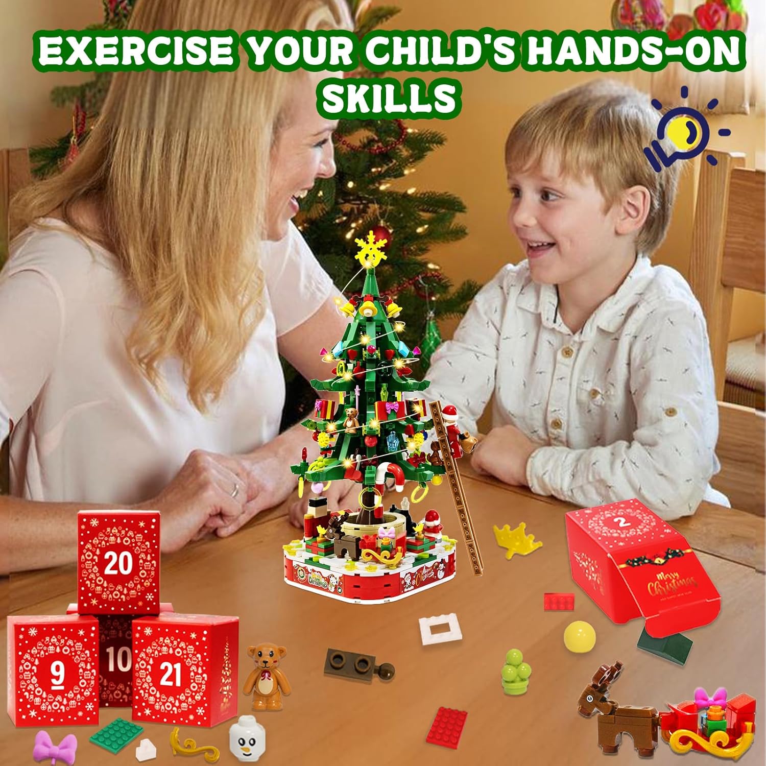 Christmas Advent Calendar 2025, 2025 Christmas Tree Building Blocks, 24 Days 950 Pieces Christmas Countdown Calendar Set for Family Adults Teen