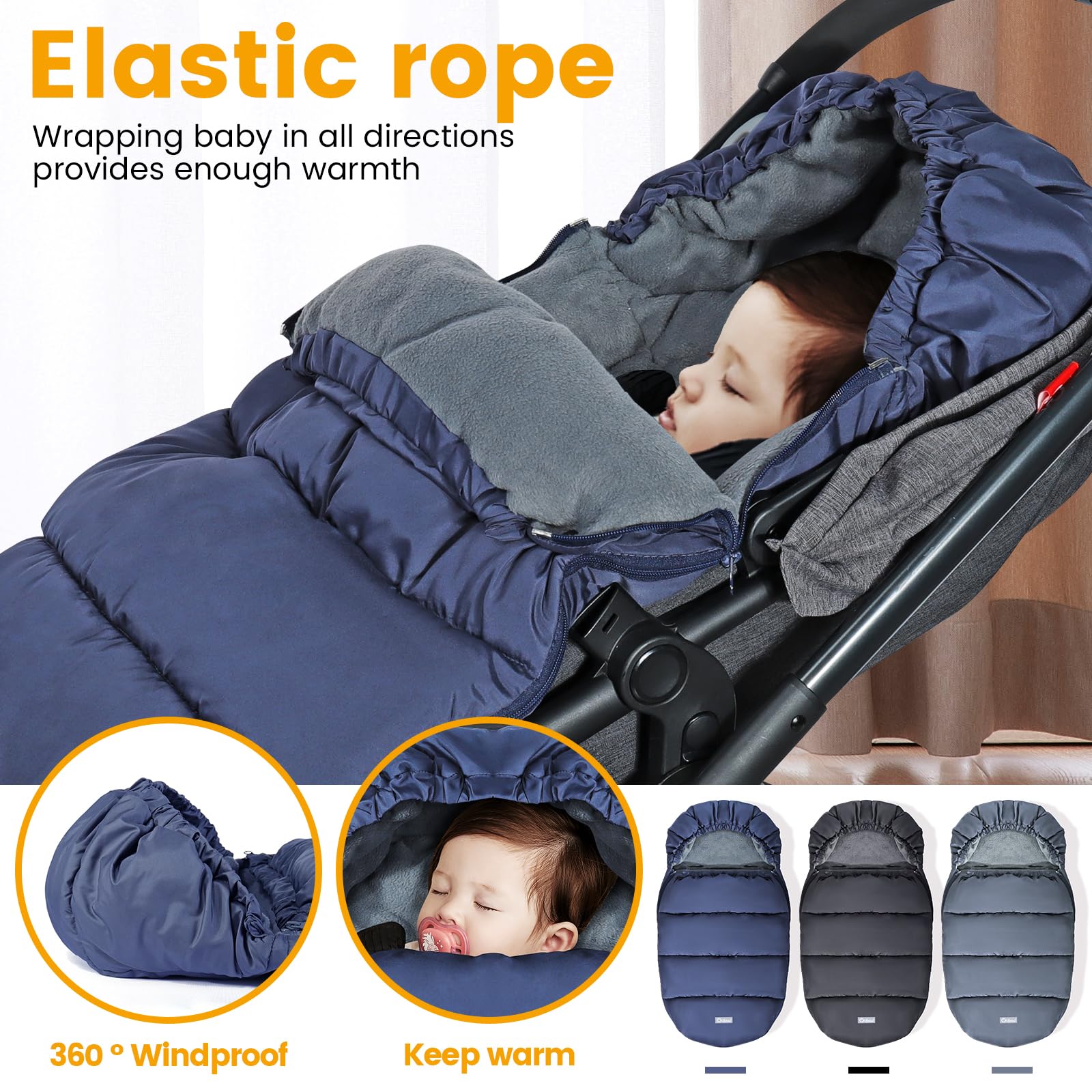 Orzbow Sacco Invernale Passeggino Universale, Coprigambe Passeggino Universale Sacco Termico Passeggino Invernale con Cerniera, Pile, Impermeabile & Staccabile, Lavabile in Lavatrice, Blu