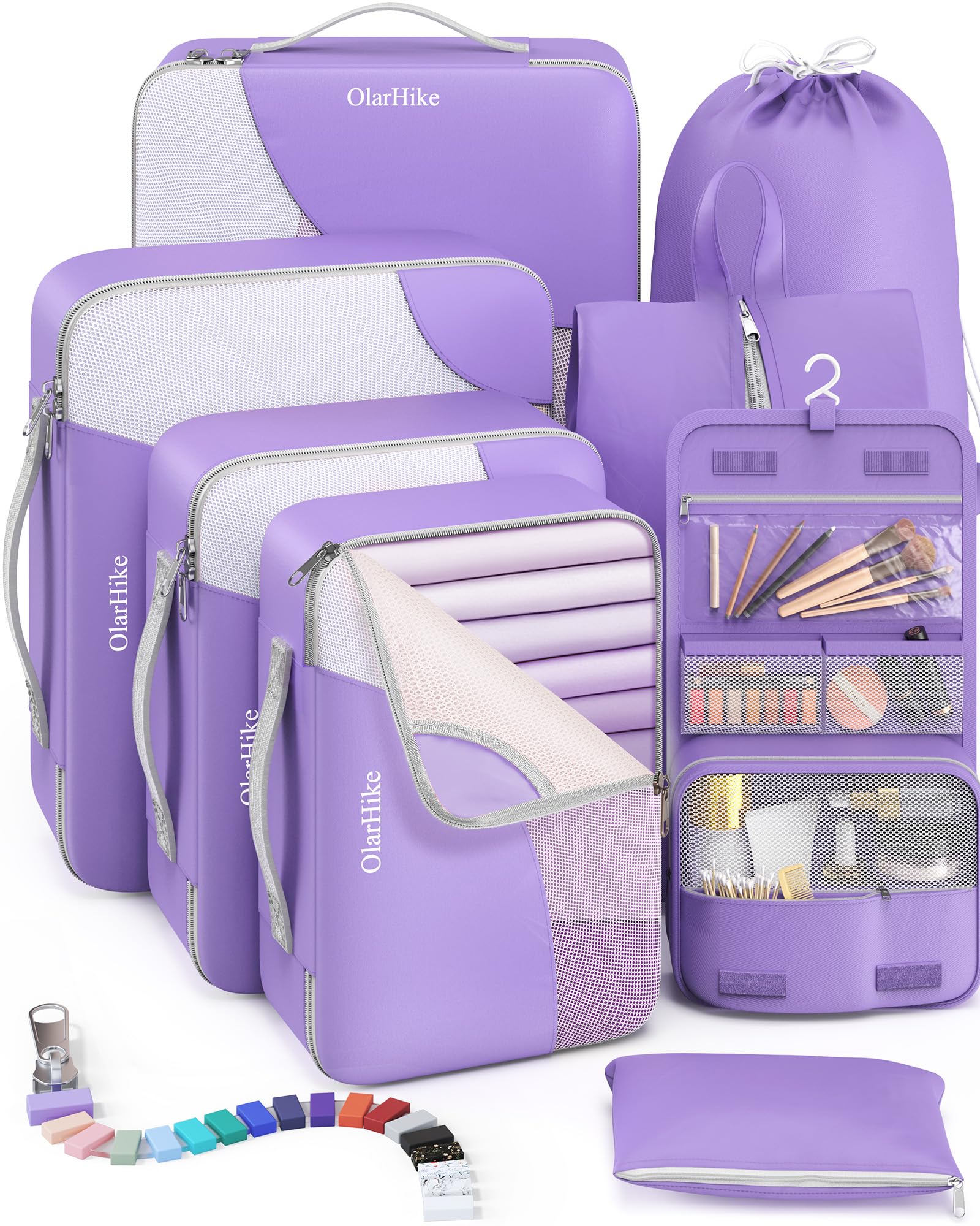 OlarHike 8 Set Packing Cubes for Travel, 4 Various Sizes, Luggage Organizer Bags for Travel Accessories Travel Essentials, Travel Cubes for Carry on Suitcases (Lavender)