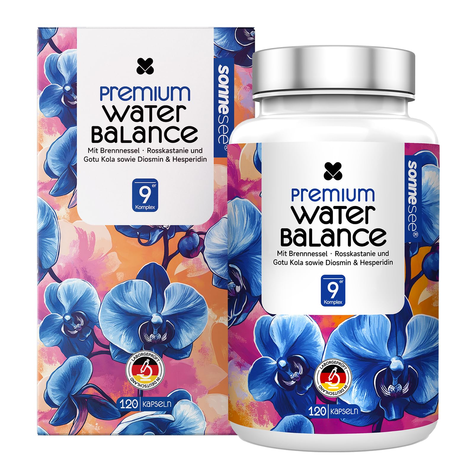 Premium 9-in-1 Wasserbalance 120 Kapseln mit Brennnessel Extrakt 10:1, Rosskastanie, Gotu Kola, Diosmin & Hesperidin – Mit Magnesium für Elektrolytgleichgewicht – Vegan & Laborgeprüft
