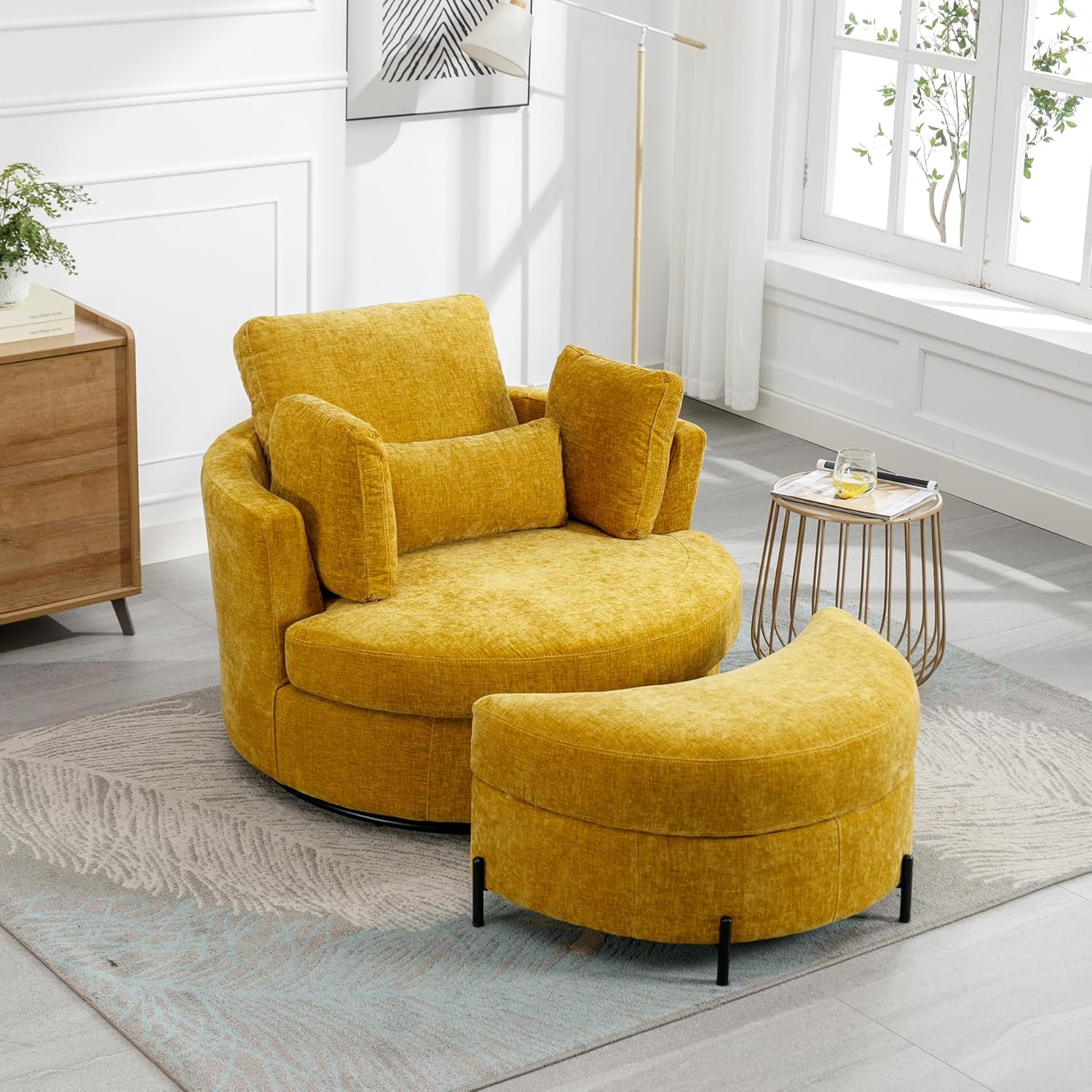 Oversized Swivel Accent Barrel Chair with Storage Large