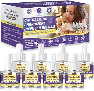 Cat Calming Diffuser Refills, 8 Pack Pheromones for Cats Refill Long-Lasting 240-Day Supply Pheromone to Calm Cat Soothing Anxiety Stress 48 ml/Bottle Compatible with Most Diffusers Plug in