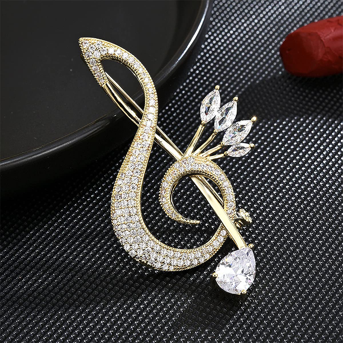 Spilla a Forma di Nota Musicale per Donna, Gioiello alla Moda, da Bavero Color Oro, con zirconi, Regalo per Insegnanti.