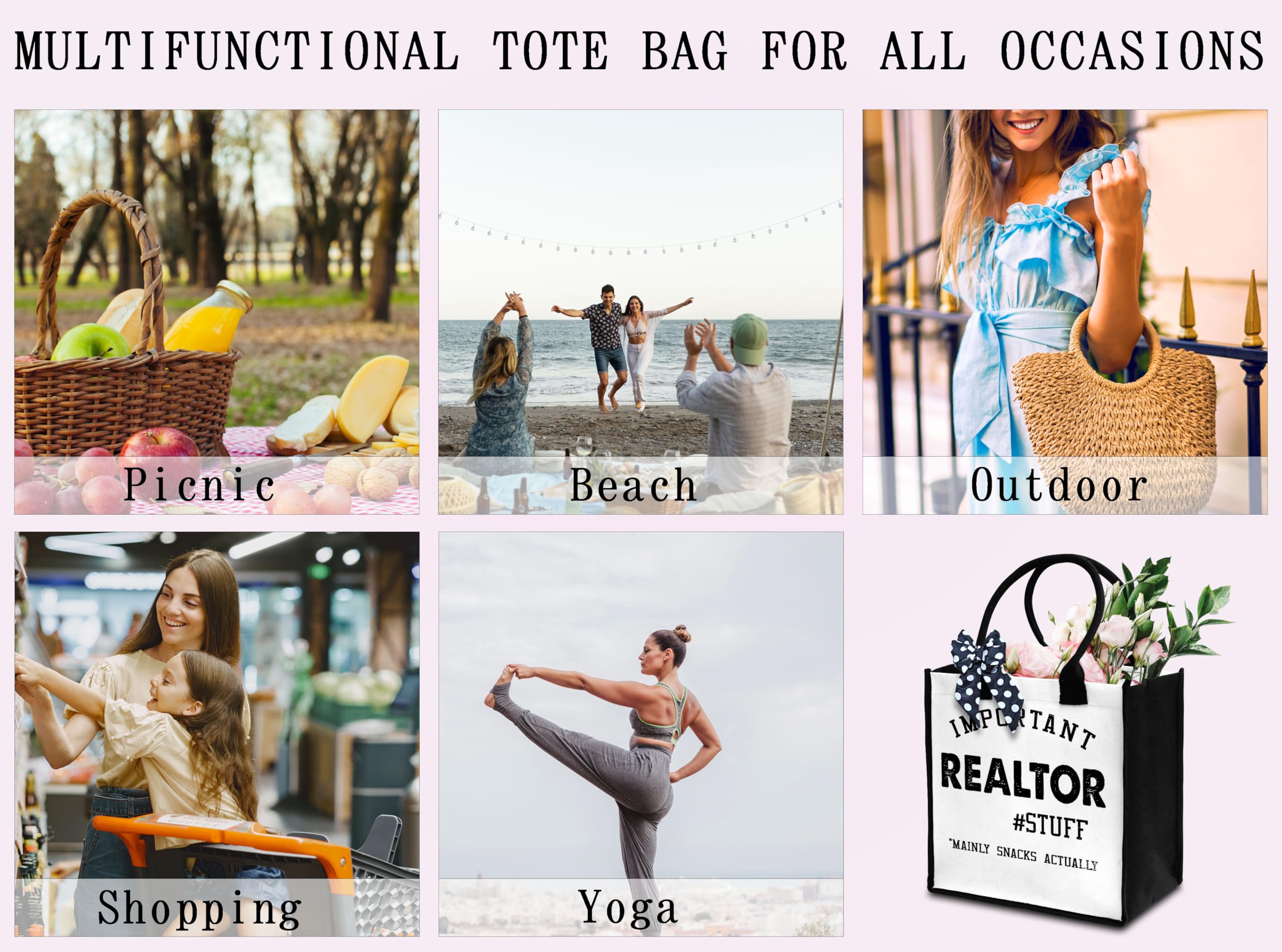 Realtor Tote Bag For Women, Canvas Tote For Working Traveling Shopping, Aesthetic Beach Bag With Ribbon, Thank You Gifts For Realtor -36