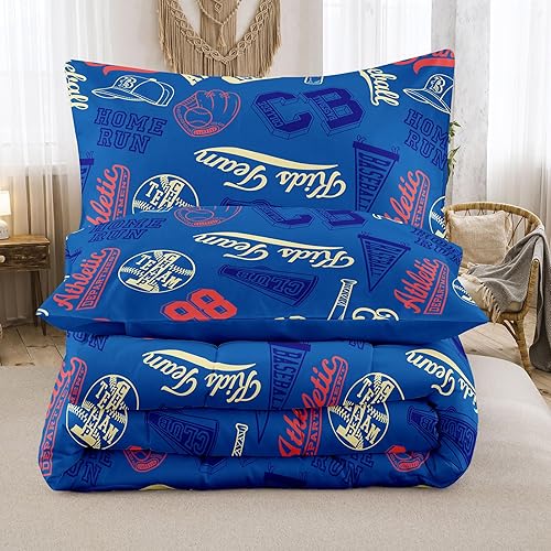Miniatura 6 de MWMWMW Juego de ropa de cama de béisbol para niños, 2 piezas, juego de edredón de béisbol individual para niños, juegos de edredón deportivo para