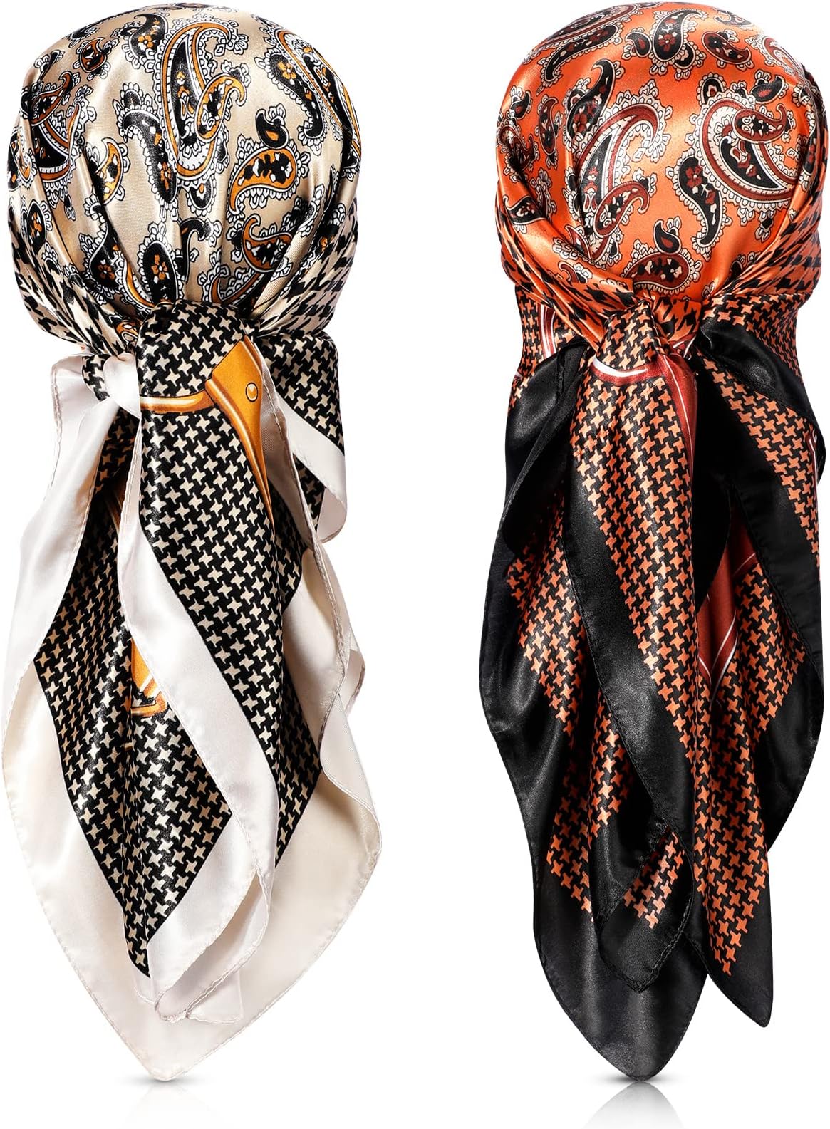 SATINIOR35 Inch Silk Head Scarf 2 Pcs Large Square Neck Scarf Sleeping Hair Wrapping Satin Scarf for Women