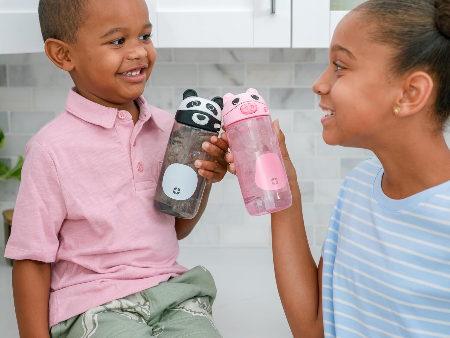 Ello Ellies 16oz BPA-Free Plastic Leakproof Kids Water Bottle, Panda | Animal shaped plastic kids water bottle with straw, leakproof locking lid, carry handle, & BPA-free design for school lunches