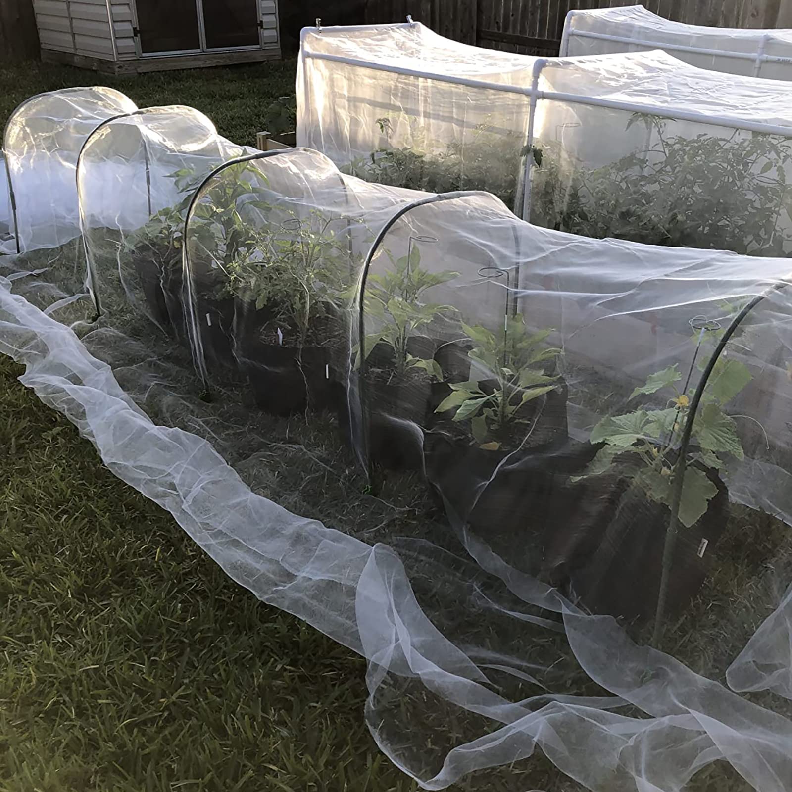 Tunnel da giardino per aiuole rialzate, 6 set da 65 x 80 cm, cerchi in acciaio antiruggine, supporto per piante da giardino per tessuto da giardino, copertura per file, rete da giardino