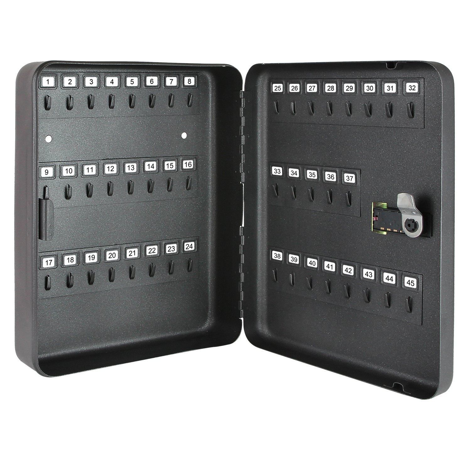 HMF 14500-02 Skrzynka na klucze z kodem numerycznym, 45 haczyków, 30 x 24 x 7,5 cm, czarna