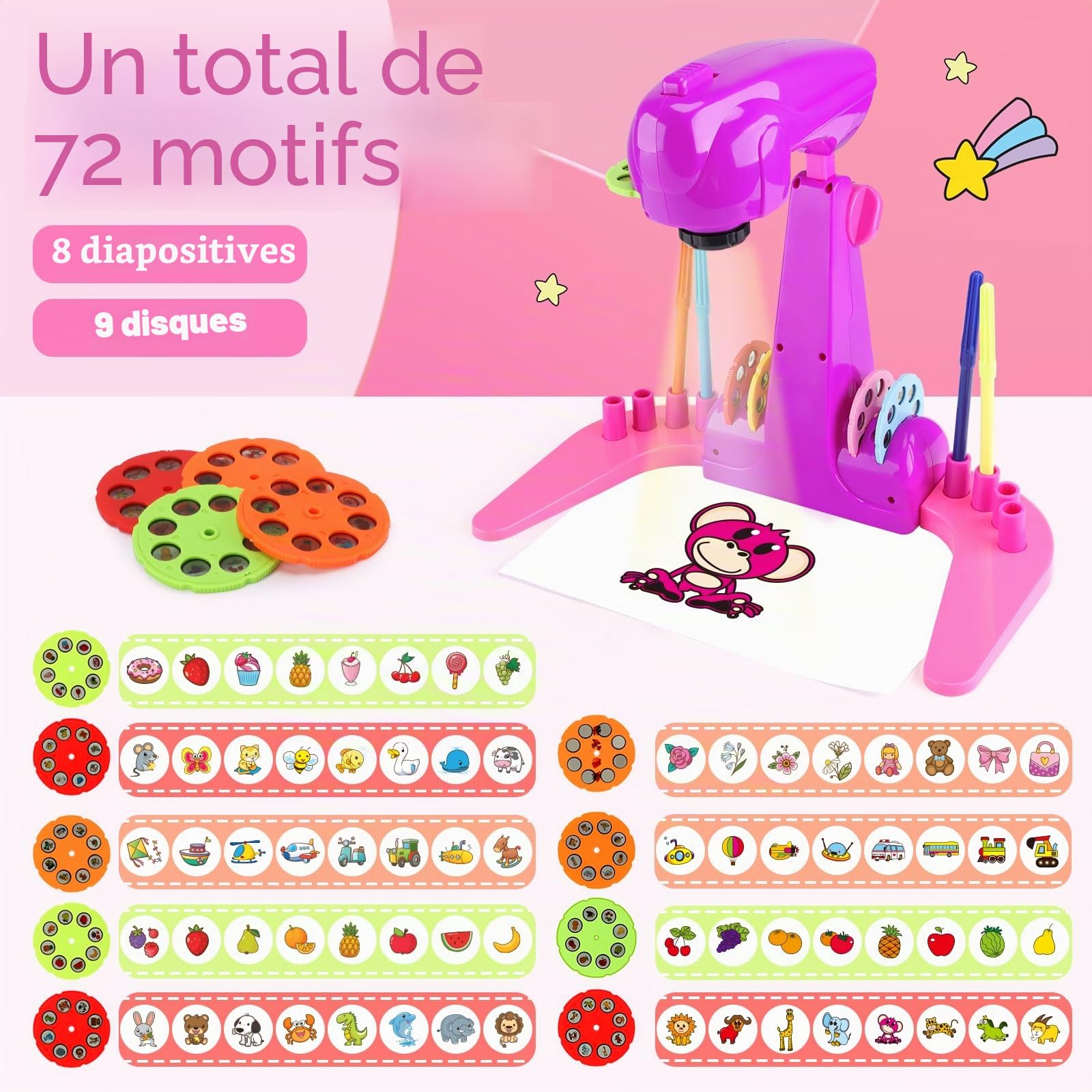 Projecteur De Dessin Sumsoltic – 72 Motifs, Stylos Aquarelle, Livre Coloriage Licorne – Kit Créatif Pour Filles 3-6 Ans