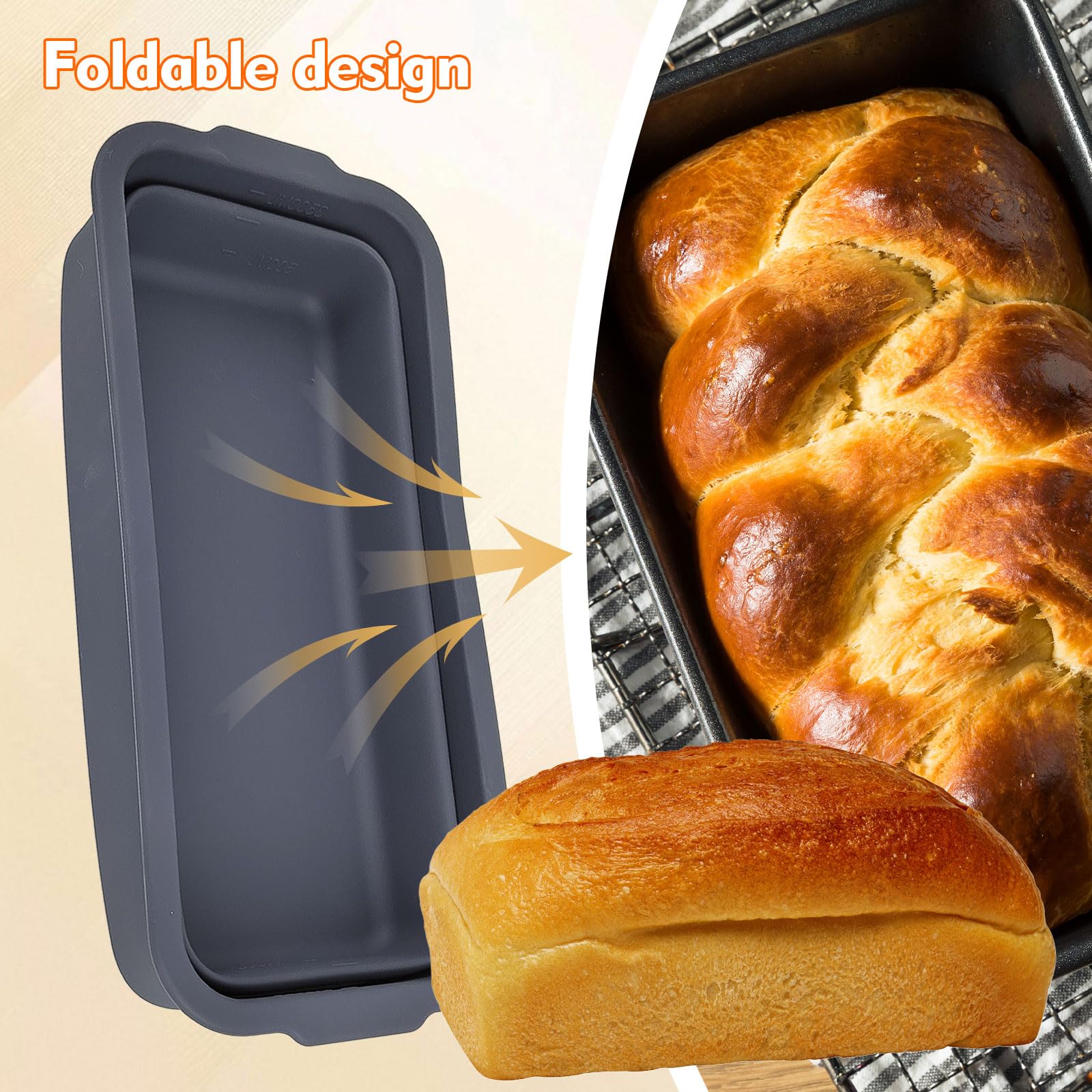 Stampo Pane in Cassetta con Coperchio, Pieghevole Stampo Plumcake Silicone, Superficie Resistente al Calore e Antiaderente, Ideale per Preparare Pane Tostato (32 × 14.5 × 11.5 cm)