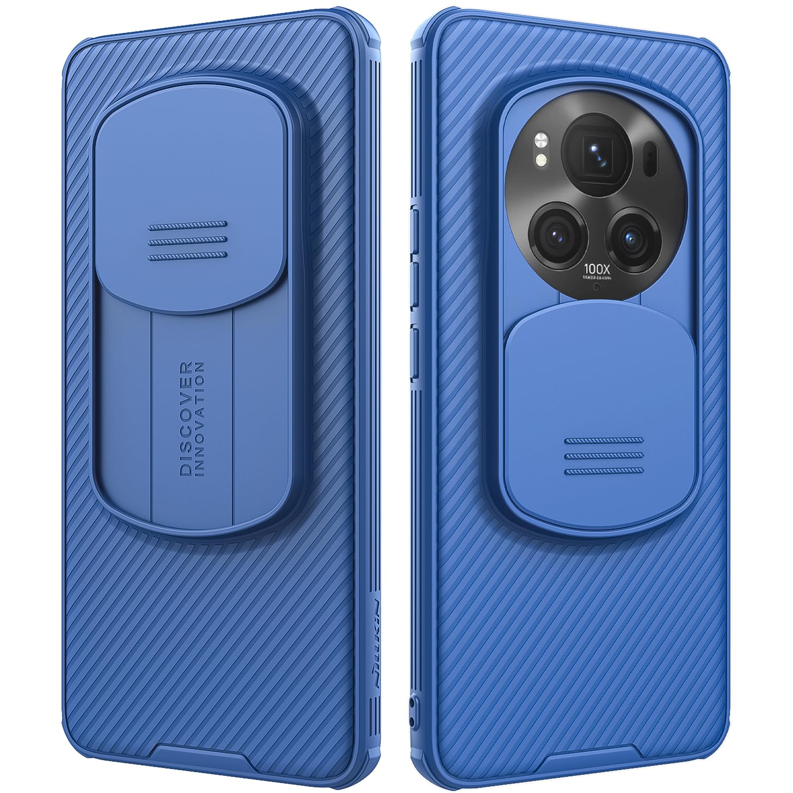For Honor Magic 6 Pro Case, Camera Lens Protection Slide Cover Mobile Phone Case, TPU Shockproof Airbag Bumper Back Cover, Anti-Fingerprint Slim Fit Protective Casing (Blue)