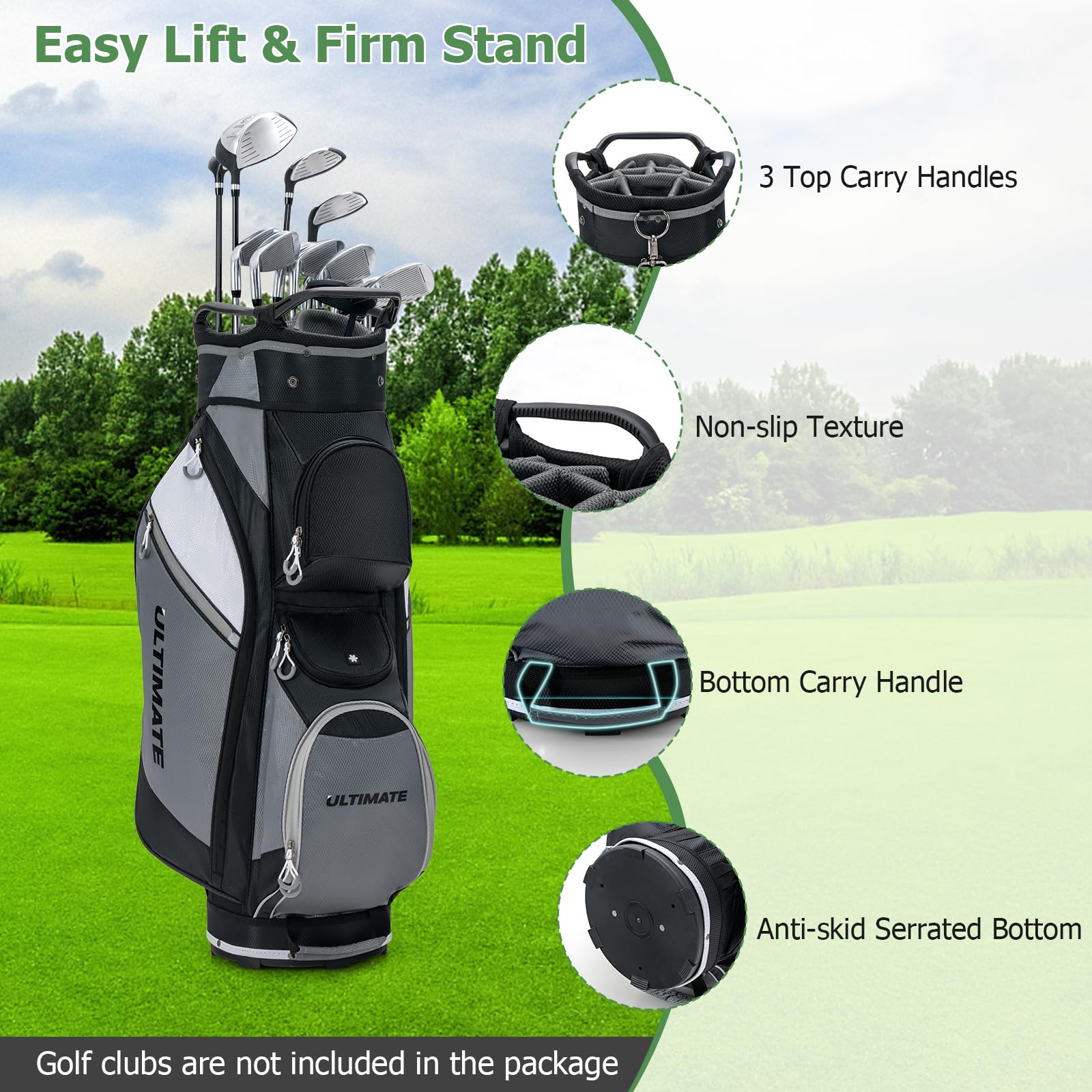 LIFEZEAL Golfbag, Cartbag mit 14-Fach Unterteilung, Tragbare Golftasche mit 7 Reißverschlusstaschen, Schulter oder Hand, wasserdichte Standtasche für Golf Trolley & Golf Cart