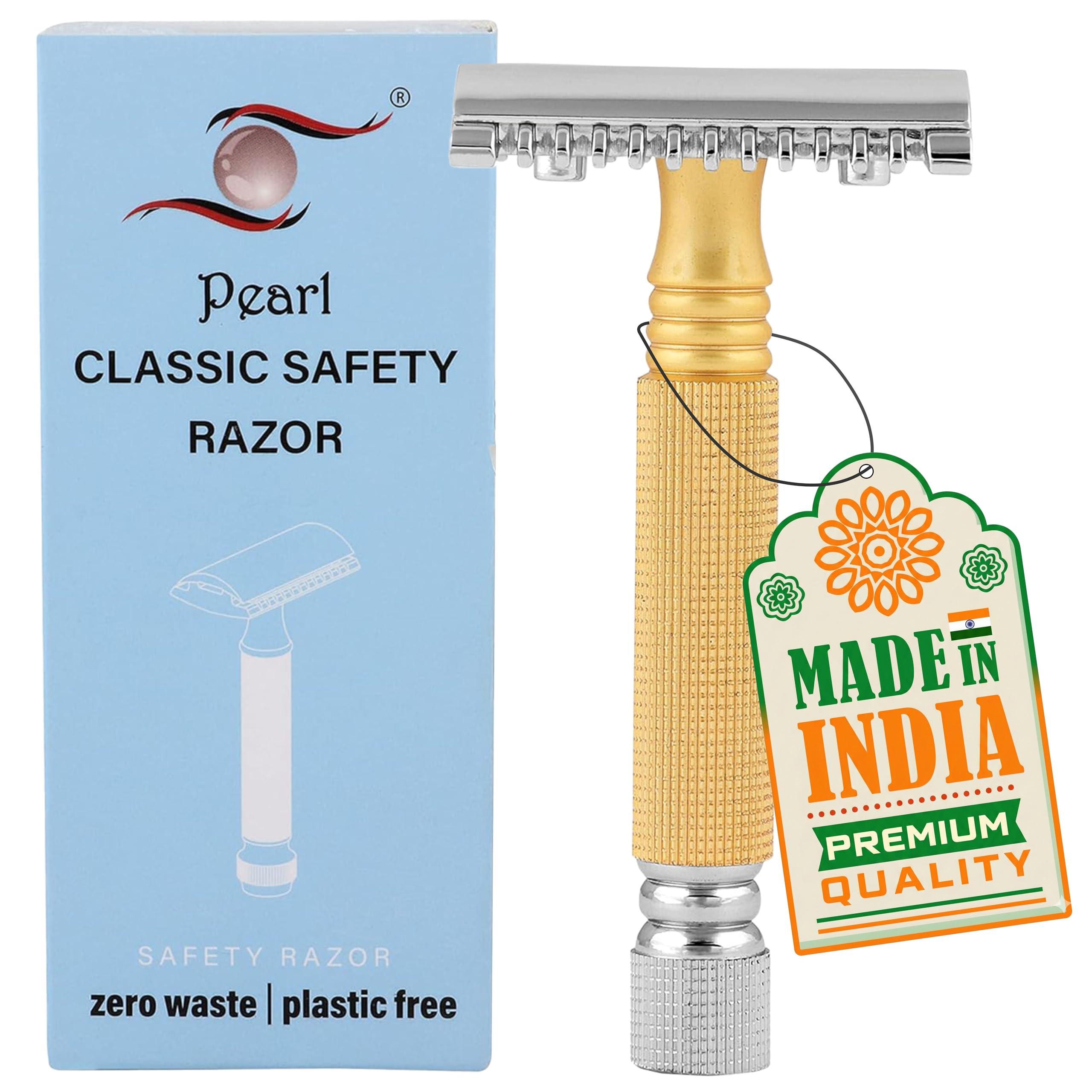 Pearl Shaving Double Edge Safety Razor SSH-02 (Open Comb,Gold)