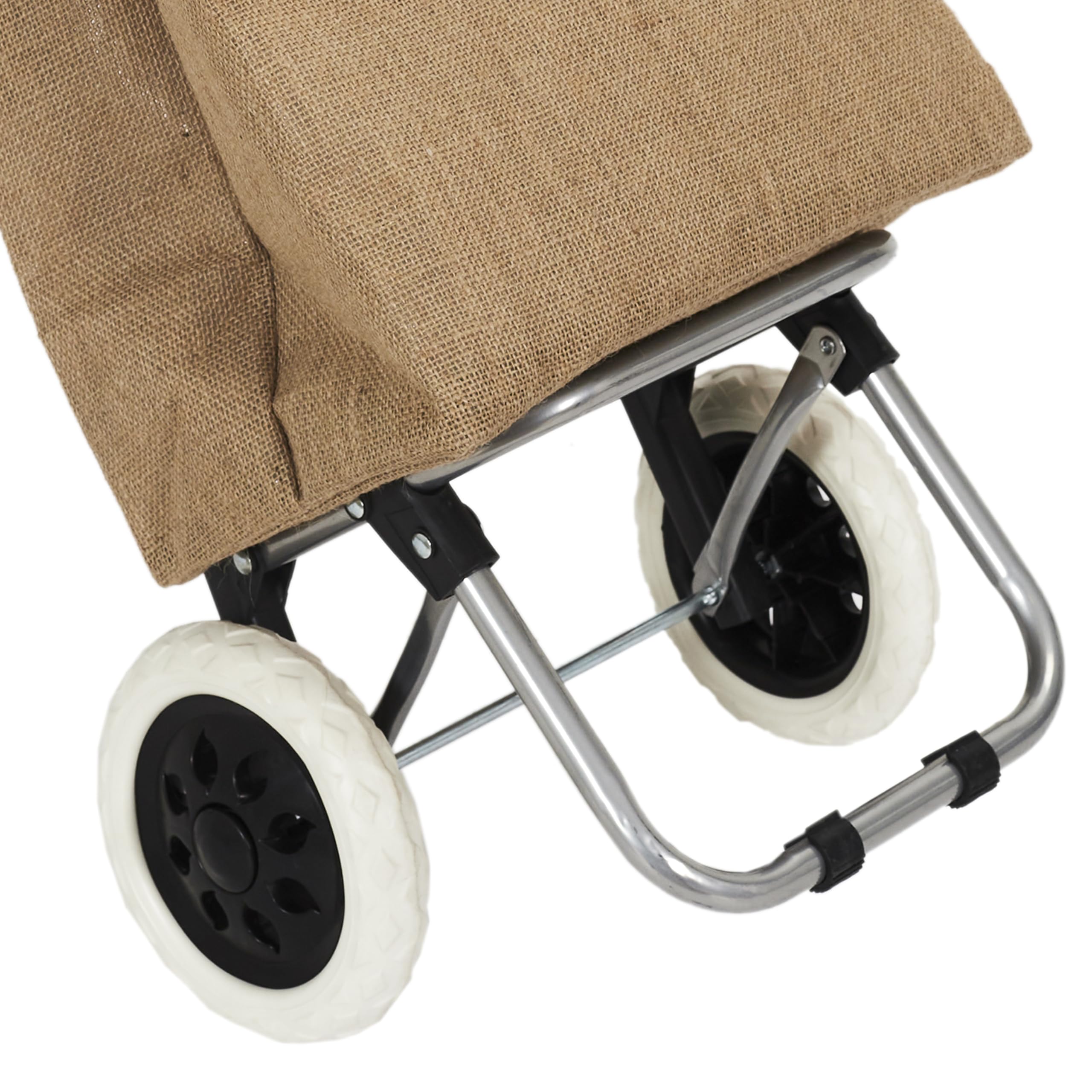 SH0012, Carrello della spesa 2 Ruote in juta, robusto e duraturo, ottimizza lo spazio di stoccaggio, tasca integrata, altezza ergonomica di 95 cm, mobilità su diverse superfici