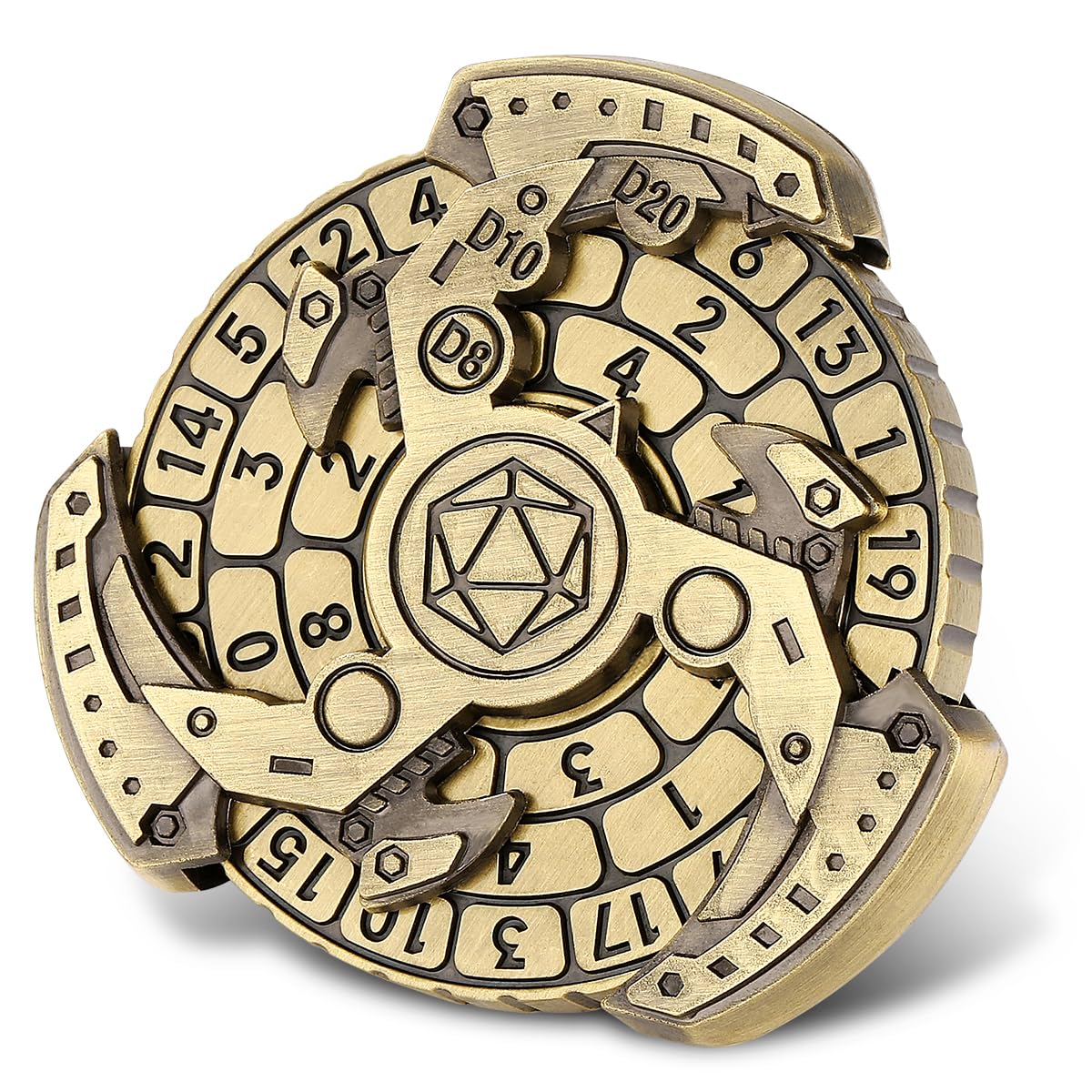 DND Wheel Dice Spiner, 7-in-1 Fingertip Gyro, DND Starter Set, 7-in-1 Metal DND Dice Set, DND Gifts with Dragon Logo Gift Box, Tabletop Games, Role Playing Board Game Accessories, Bronze