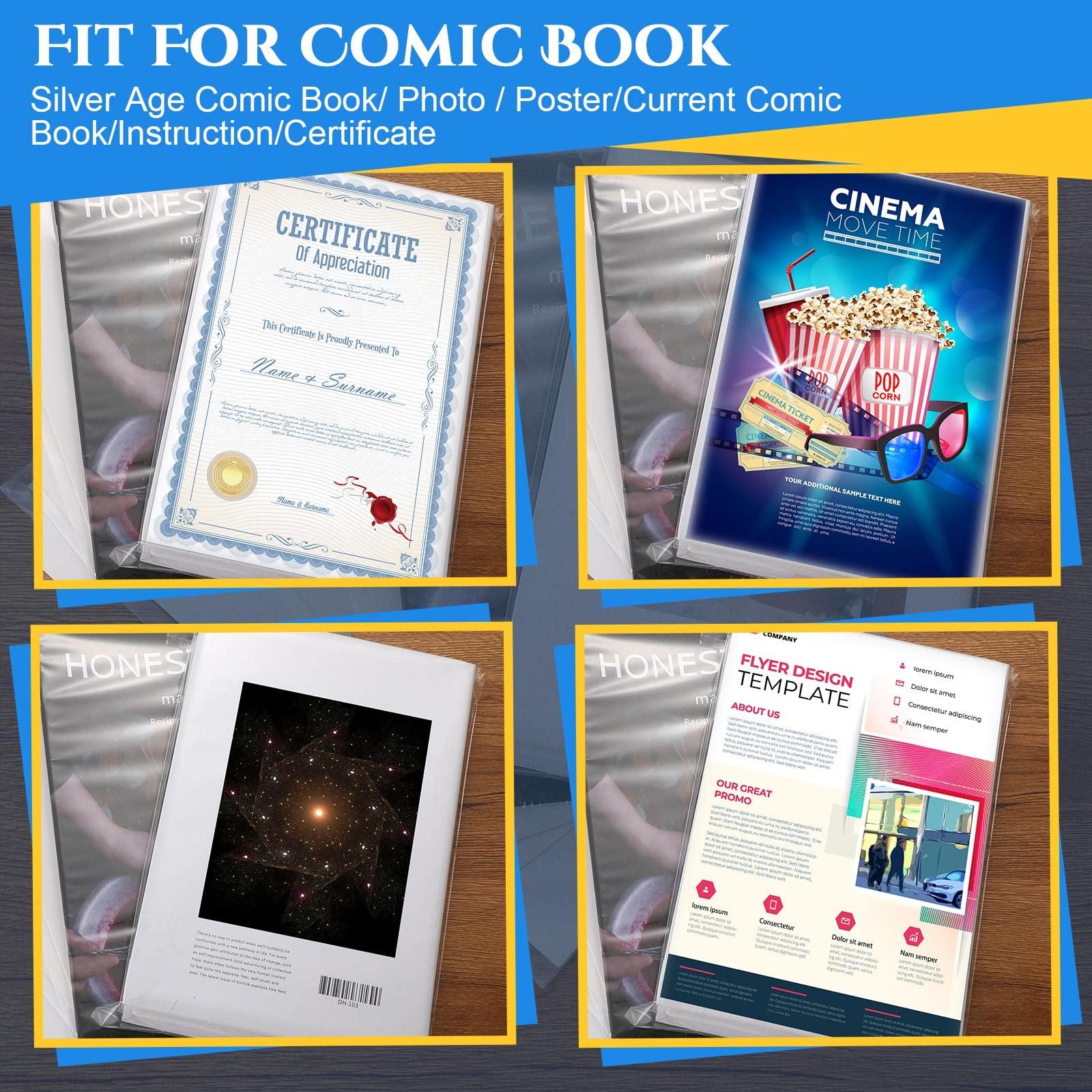 Epakh 120 Set Silver Age Comic Book Bags and Boards Pack of Comic Bags and Boards Reusable Comic Book Boards Clear Comic Book Sleeves and Boards for 7 1/8 x 10 1/2 Inches Comic Book Magazine Storage