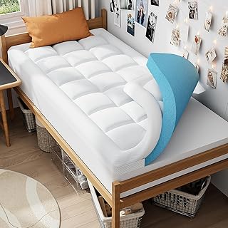 Dual Layer 3 Inch Memory Foam Mattress Topper Twin XL, Dorm Room 2 Inch Cooling Gel Memory Foam Plus 1 Inch Down Alternative Pillow Top Mattress Pad, College Essential, Soft Comfort Support