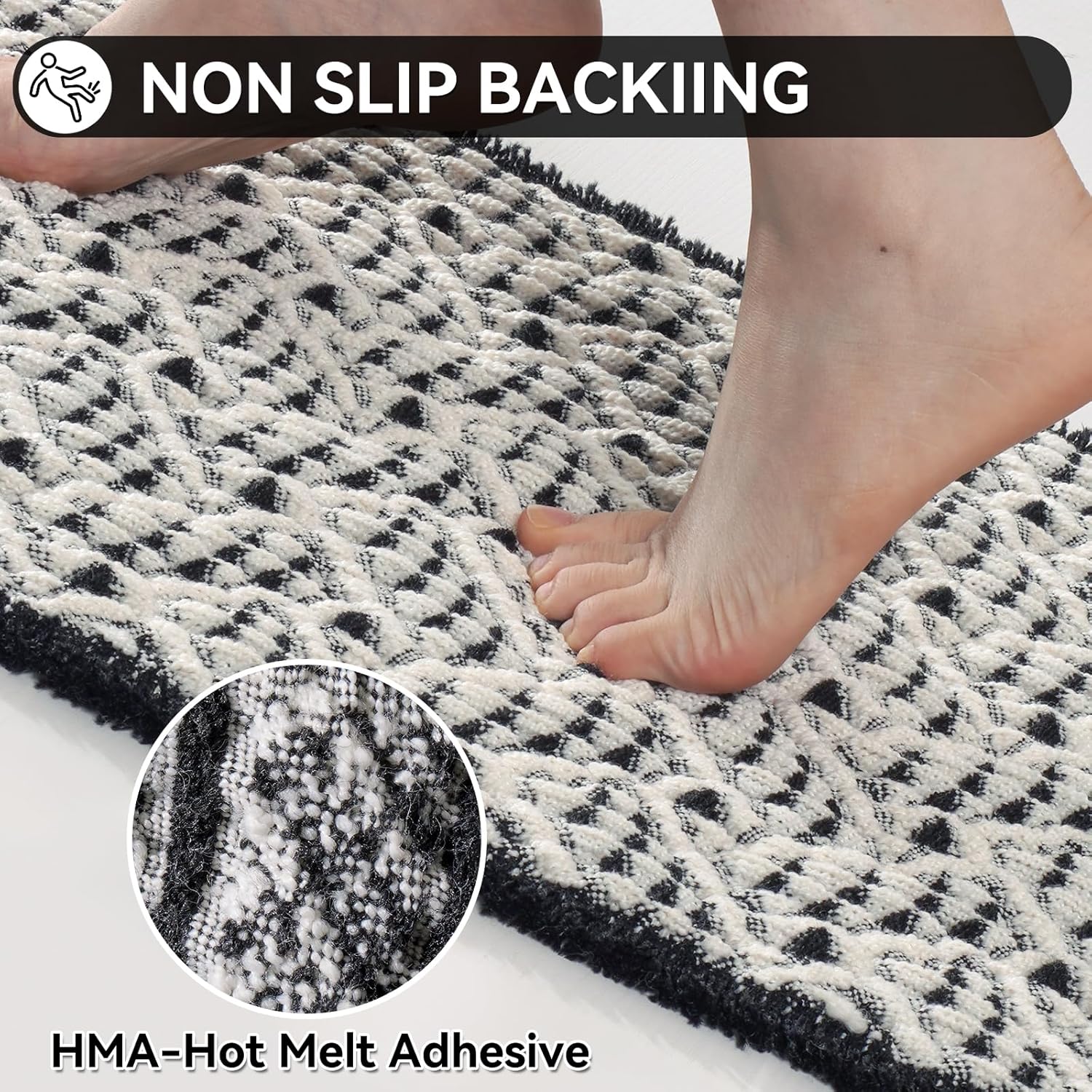 Waffle Bath Mat, Boho Bathroom Rugs Extra Soft and Absorbent Non Slip Washable Bath Rug, Rubber Backed Bathroom Floor Mat Outside Shower Mat, 17x24 - Image 4