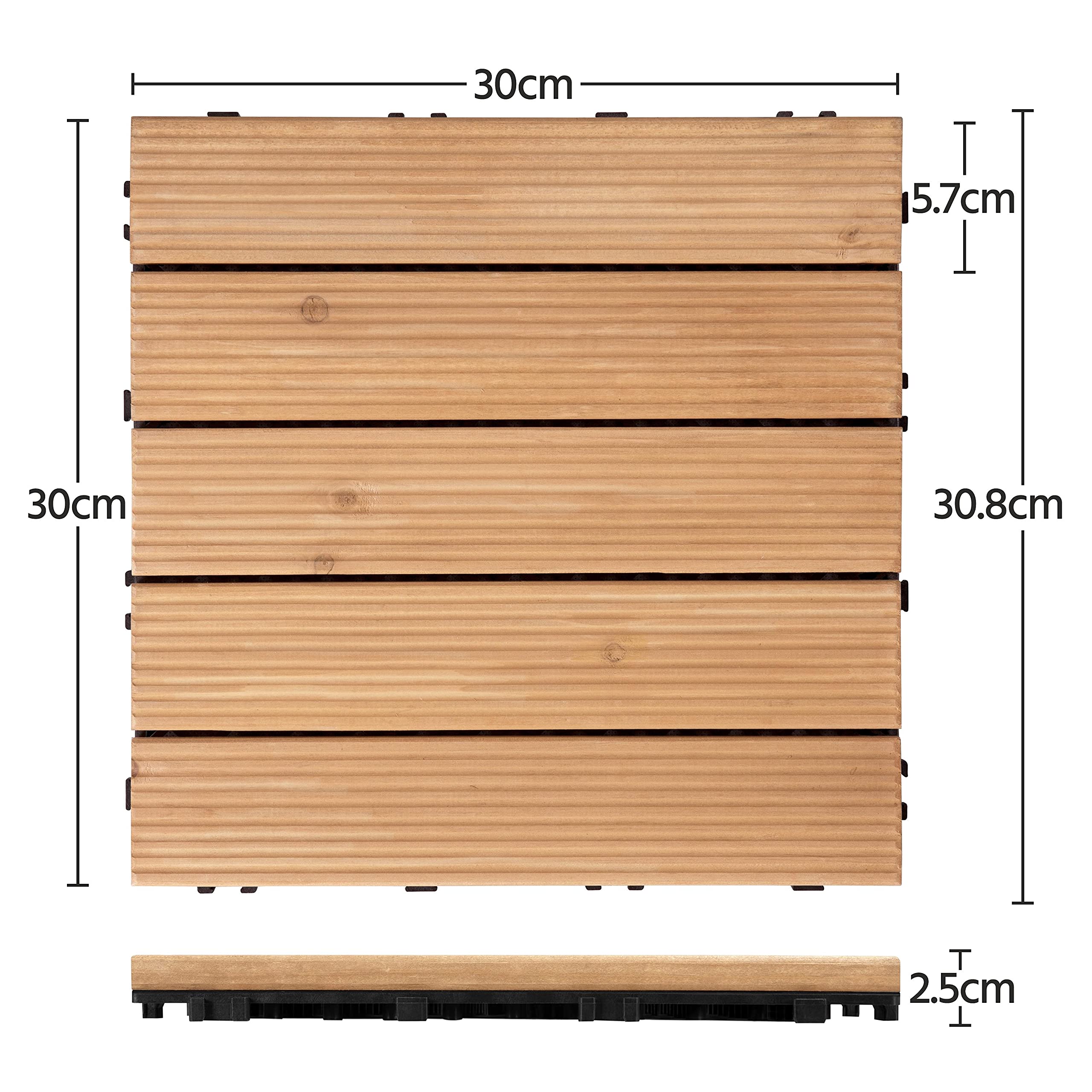 Yaheetech Juego de 27 Piezas Baldosas de Madera de 30 x 30 cm Suelo de Madera Maciza Exterior para Balcón Azulejos de Balcón con Sistema de Drenaje