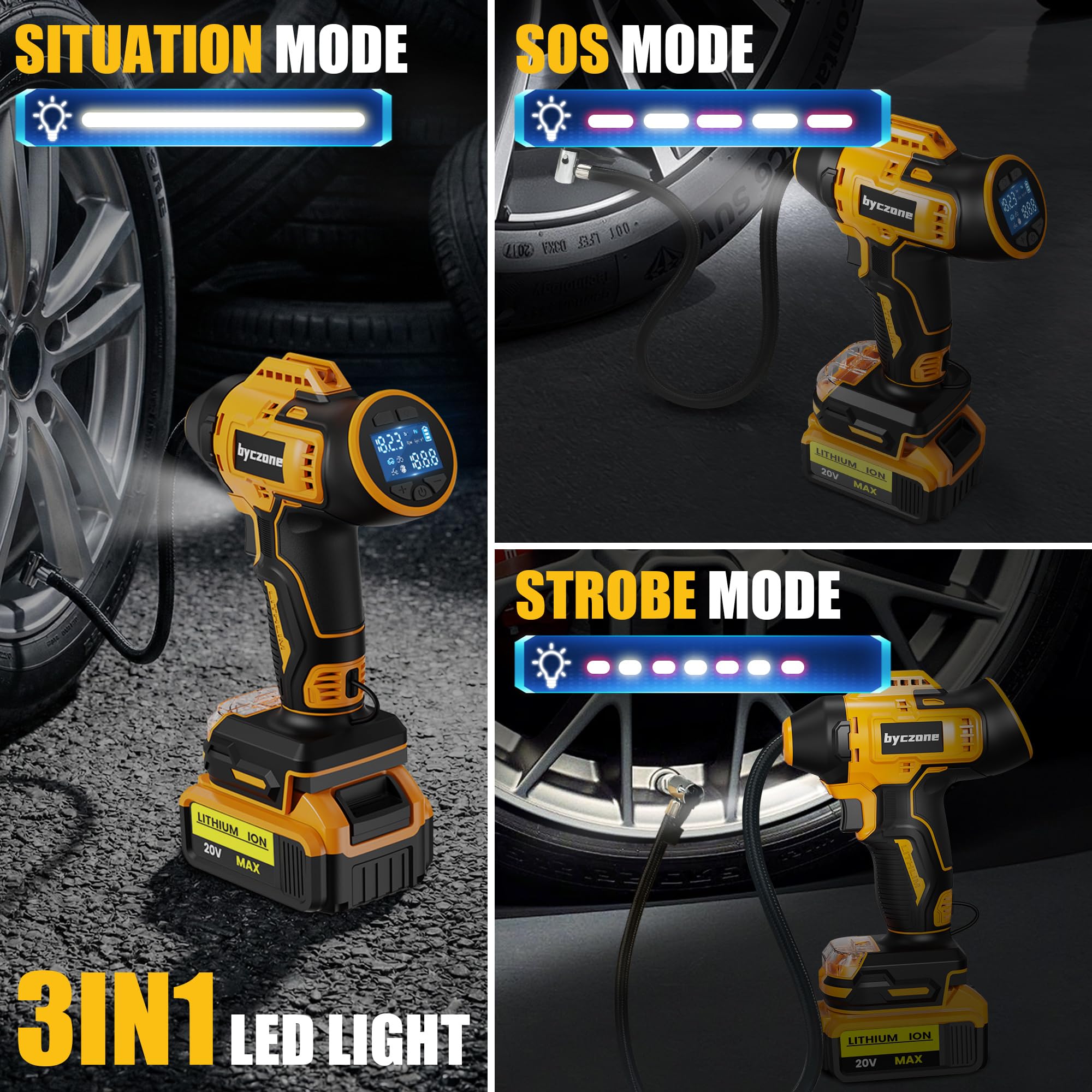 Gonfiatore per pneumatici compatibile con batteria Dewalt 18V, compressore d'aria senza fili da 160 PSI con manometro digitale LCD, spegnimento automatico e gonfiaggio rapido, gonfiatore per