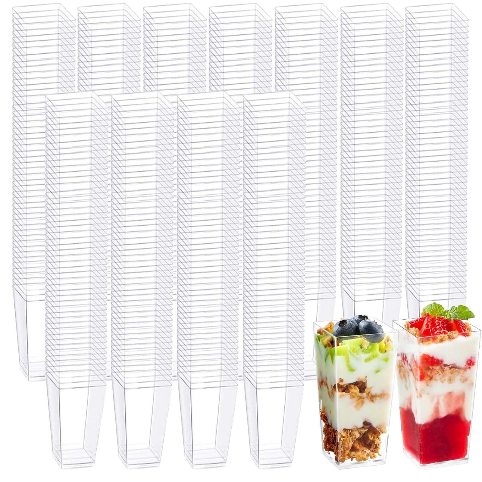 Mini-Dessertbecher, groß, transparent, quadratisch, Kunststoff, Käsekuchen, Shooter für Vorspeisen, Desserts, Mousse, Schokolade, 560 Stück