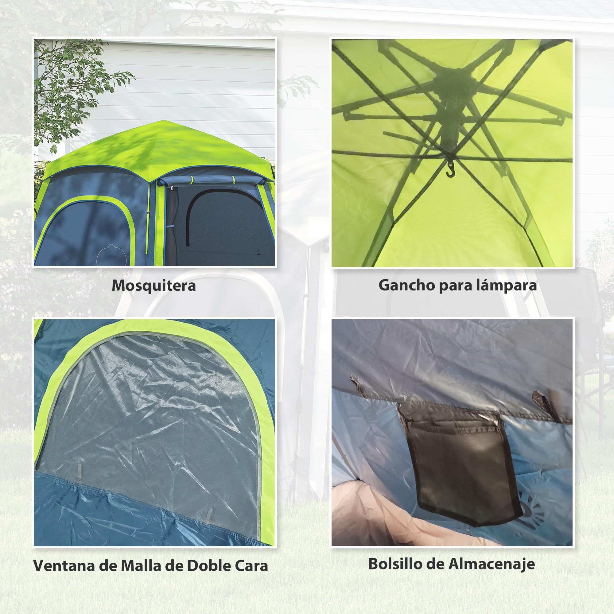Outsunny Tienda de Campaña para 2-4 Personas Tienda de Camping Plegable con Fácil Instalación Ventanas de Malla Gancho y Bolsa Transporte Protección UV Impermeable 3000+ para Senderismo