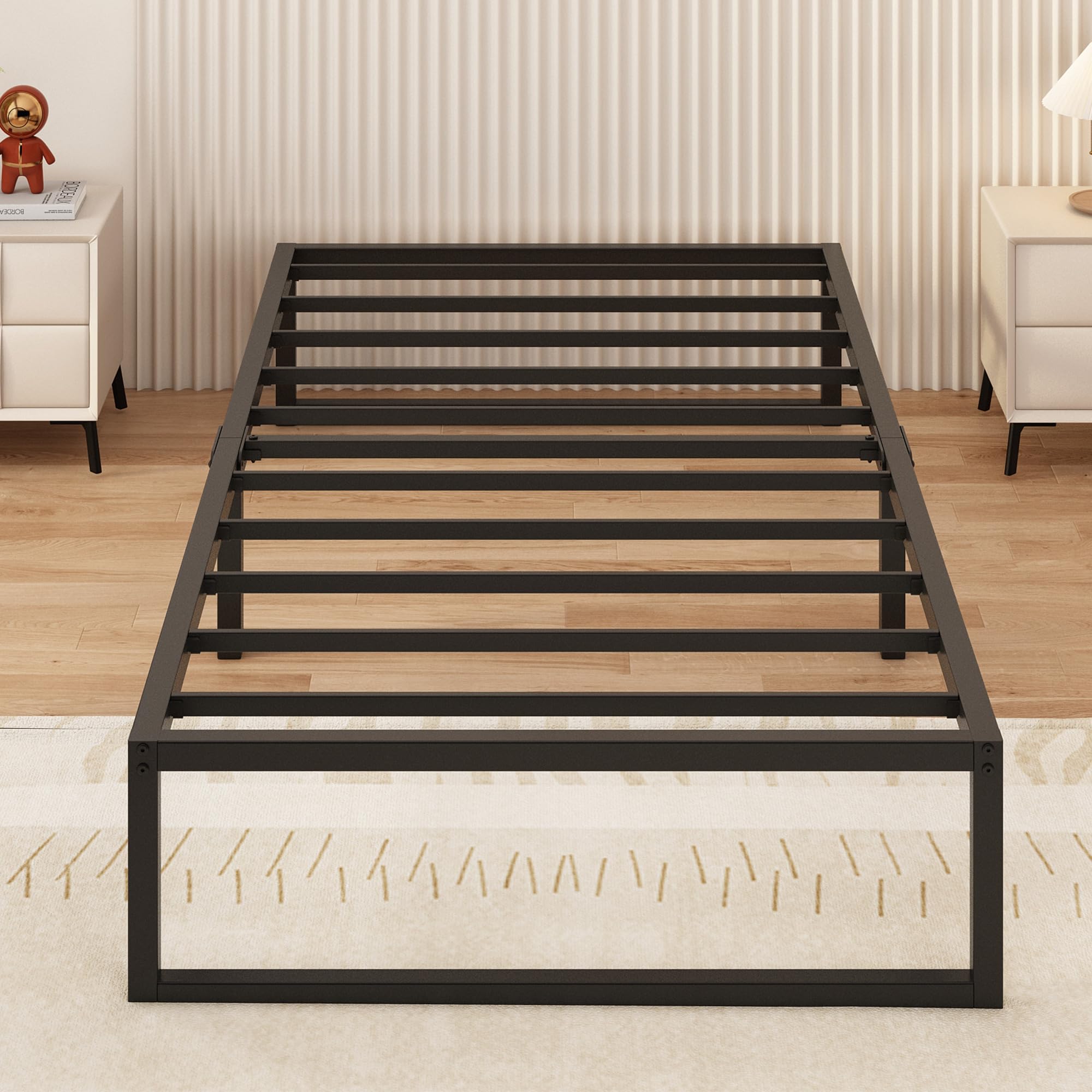 Yicensen Single Bed Frame 90x190 cm, Metal Bed Frame Single with Steel Slat Support, Easy Assembly, Noise Free, No Box Spring Needed, 30cm High, Black — image 1