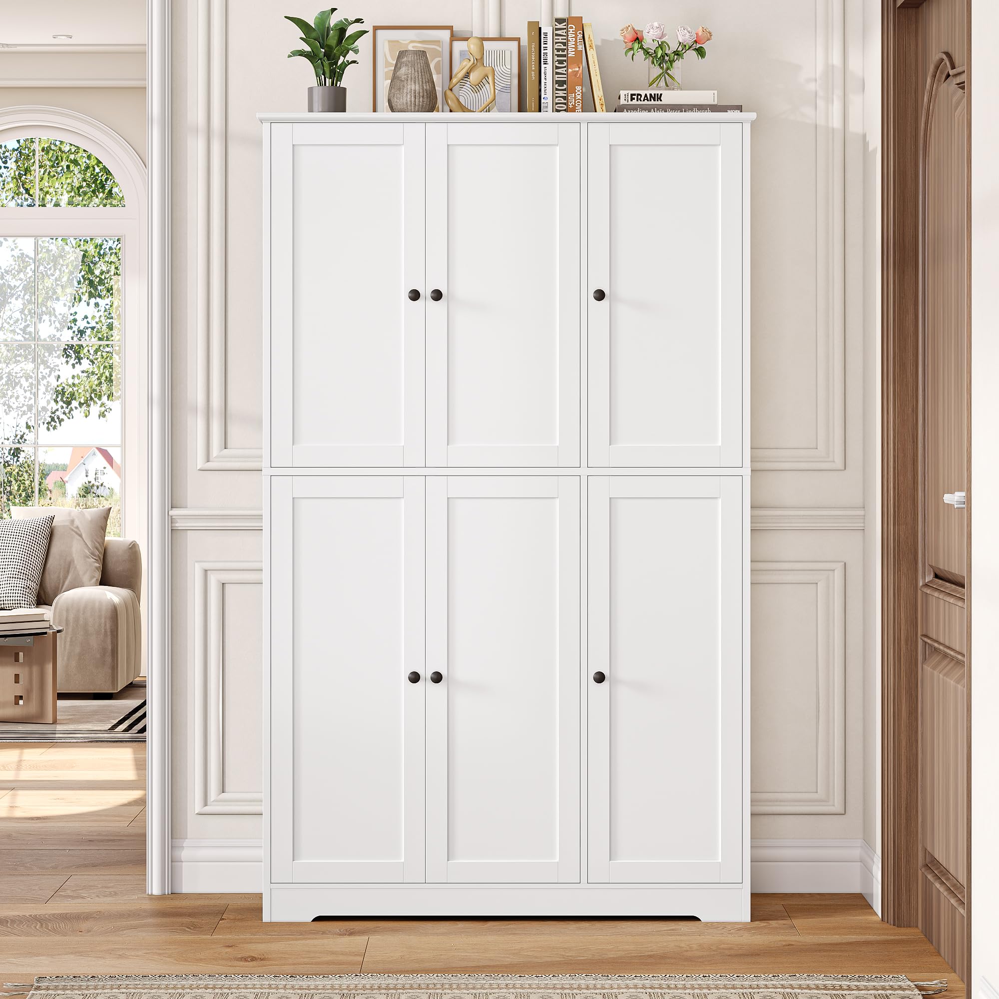 FirFurd Küchenschrank, 180 cm Mehrzweckschrank Vorratsschrank, Buffetschrank mit 6 Türen und verstellbaren Einlegeböden, Allzweckschrank für Küche Wohnzimmer Eingangsbereich, 180x106x37 cm, weiß