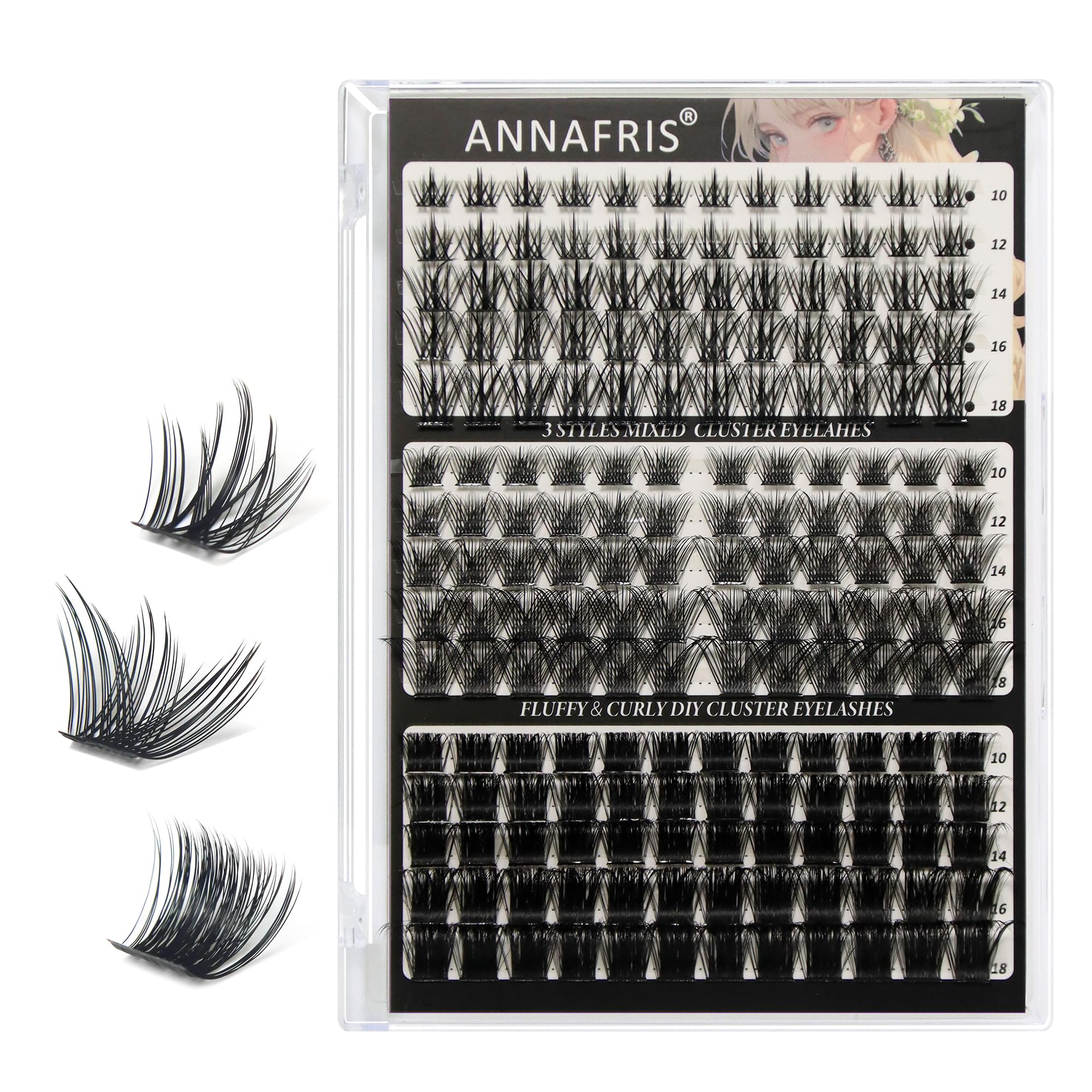 ANNAFRIS Cluster Lashes Individual Eyelashes 10-18mm False Lashes Individual Cluster DIY Lash(B), Black
